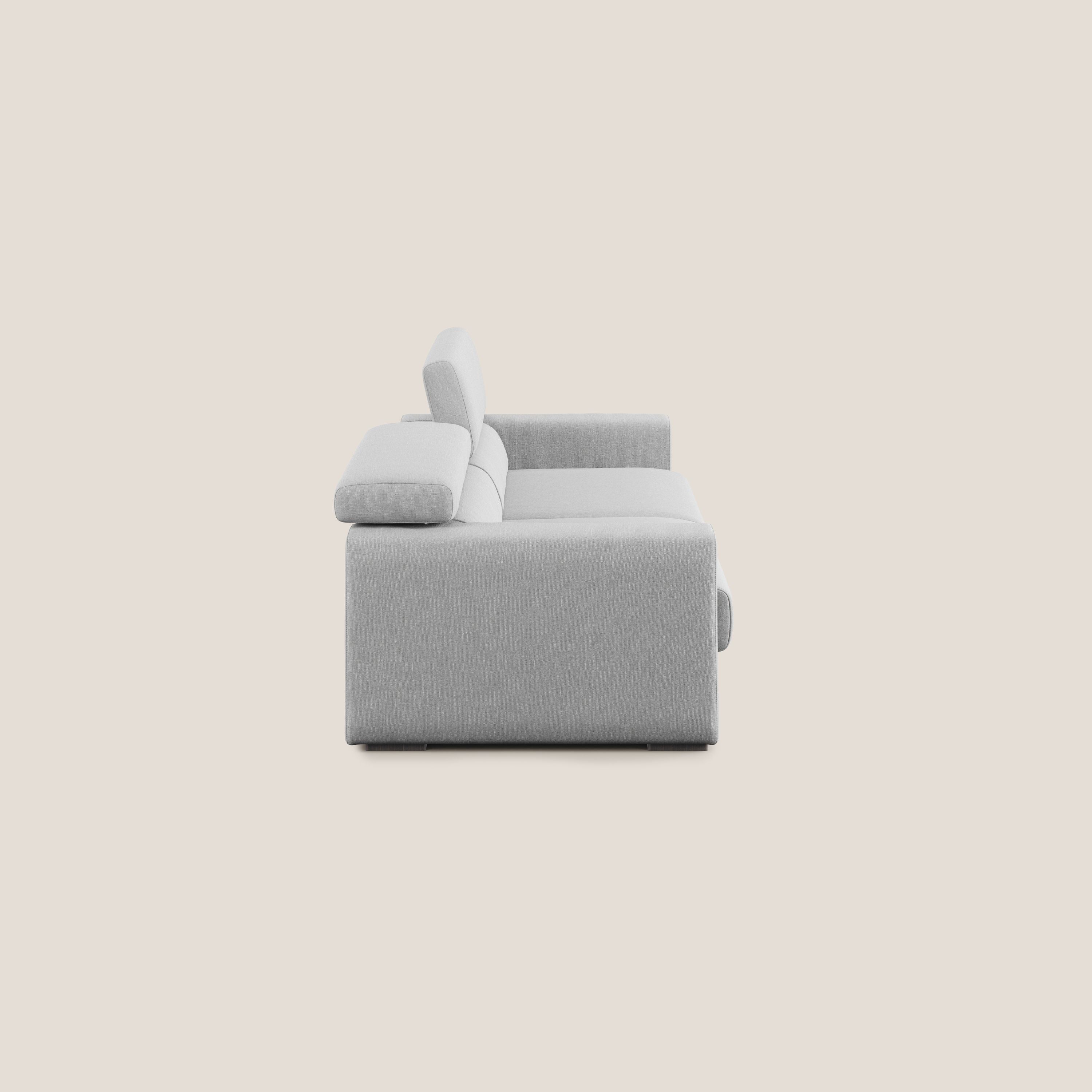 Dylan divano allungabile con pouf estraibile poggiapiedi in tessuto simil cotone impermeabile T13 grigio - divani.store