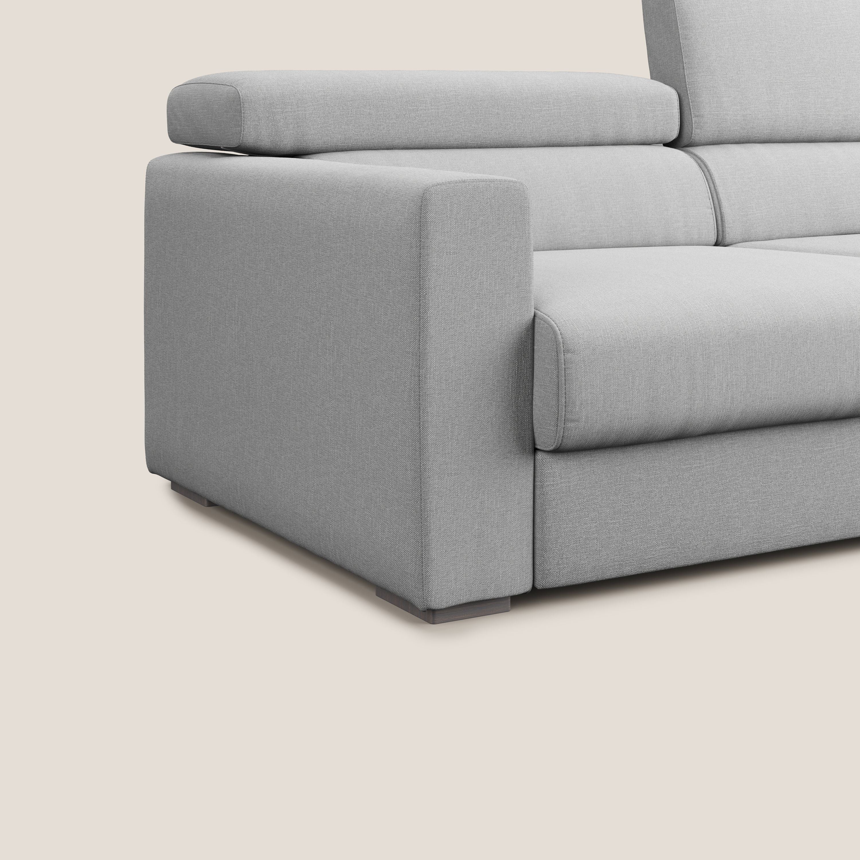 Dylan divano allungabile con pouf estraibile poggiapiedi in tessuto simil cotone impermeabile T13 grigio - divani.store