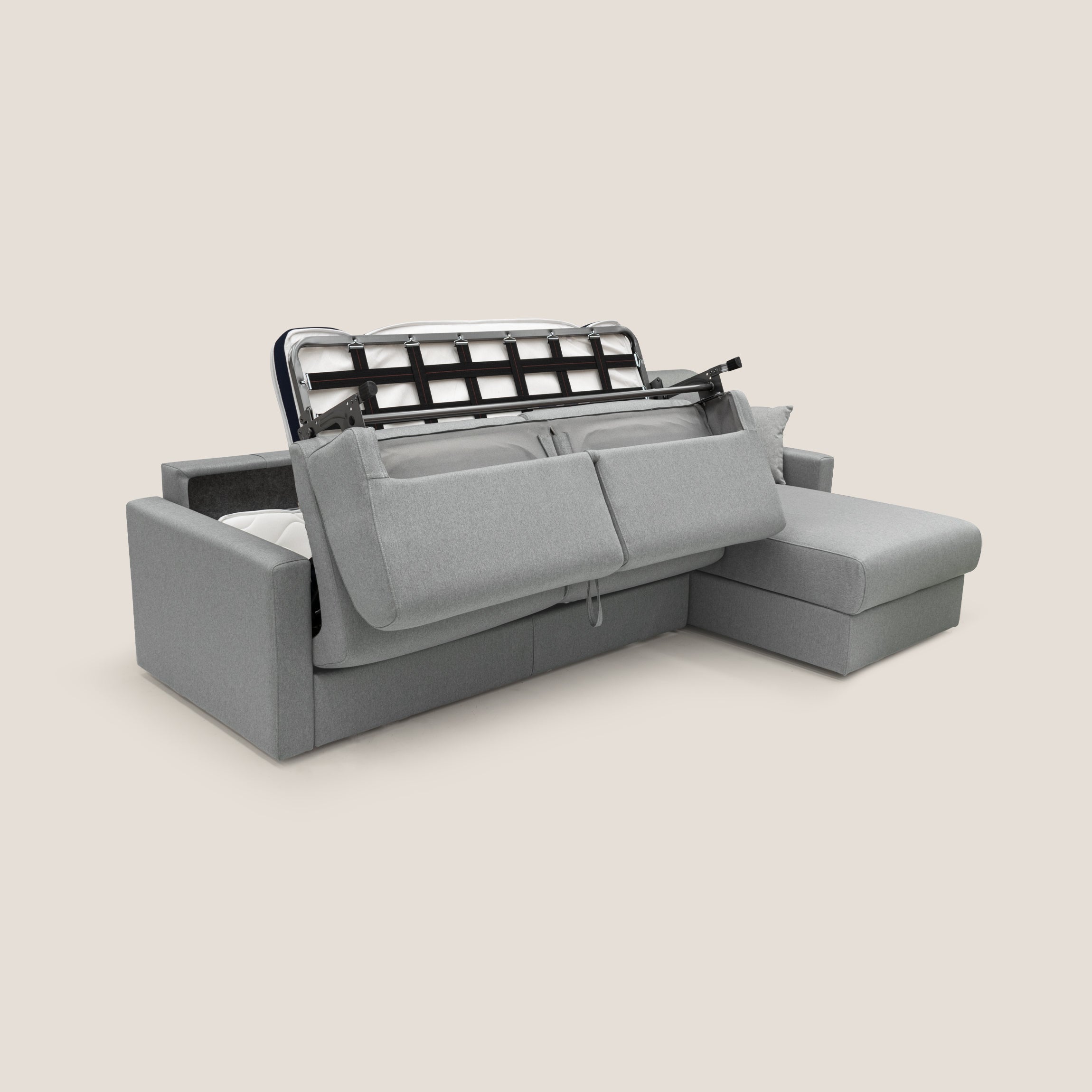 Chris Divano letto angolare 5 posti in tessuto impermeabile T13 grigio - divani.store