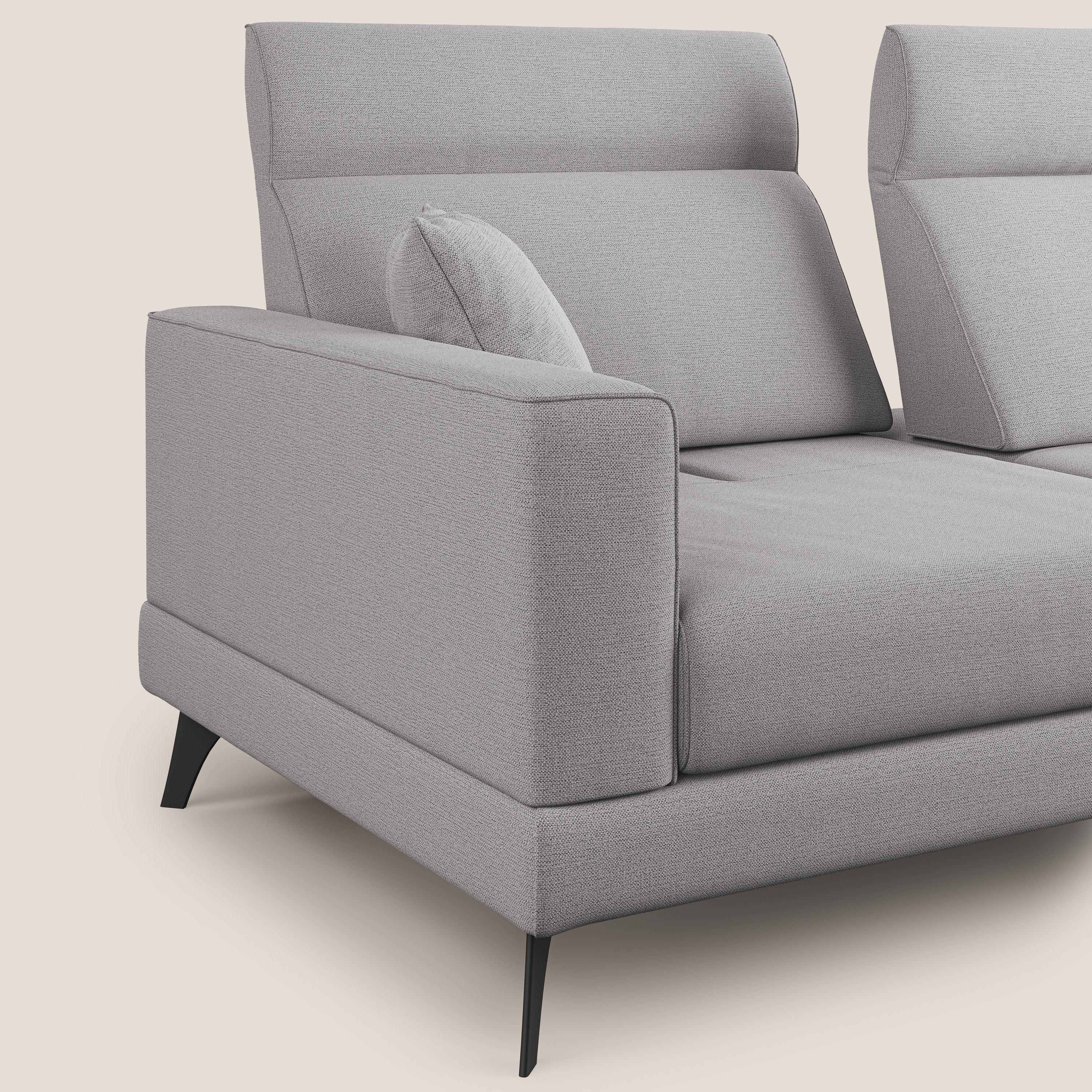 Slide Divano con schienali traslanti e poggiatesta in tessuto simil cotone impermeabile T19 grigio - divani.store