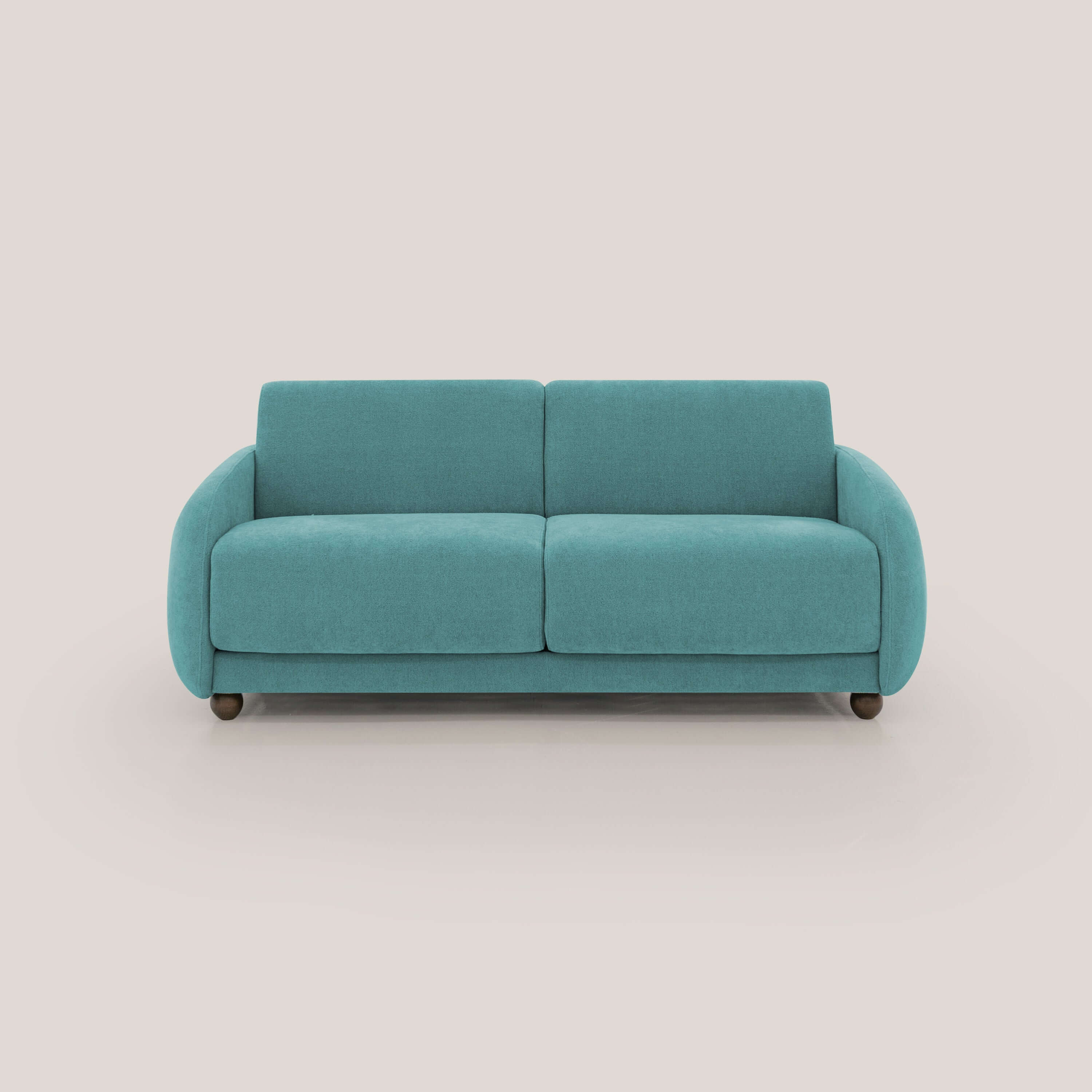 Giglio divano letto scandinavo japandi con materasso H18 cm in tessuto Bouclé impermeabile T07 azzurro - divani.store