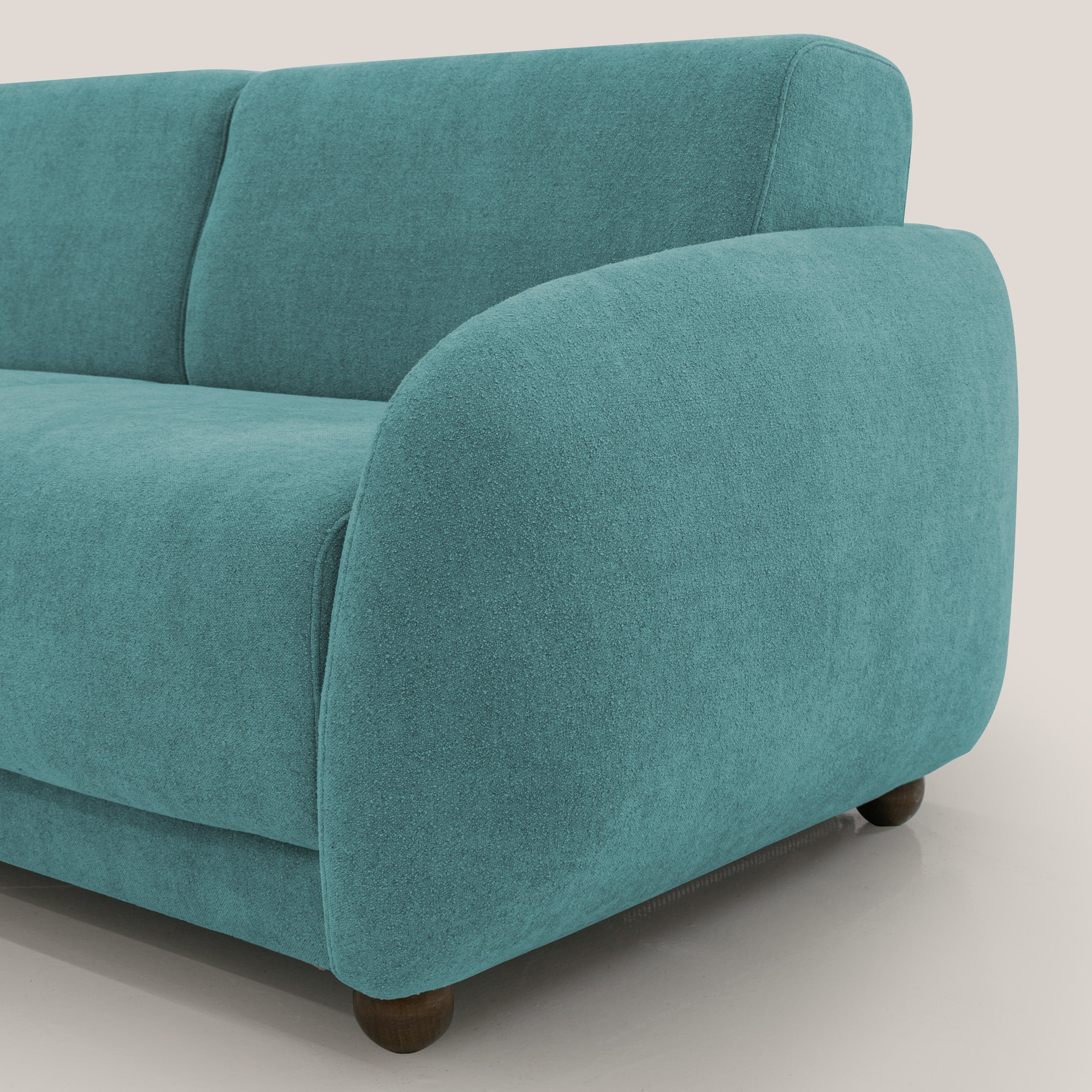 Giglio divano letto scandinavo japandi con materasso H18 cm in tessuto Bouclé impermeabile T07 azzurro - divani.store