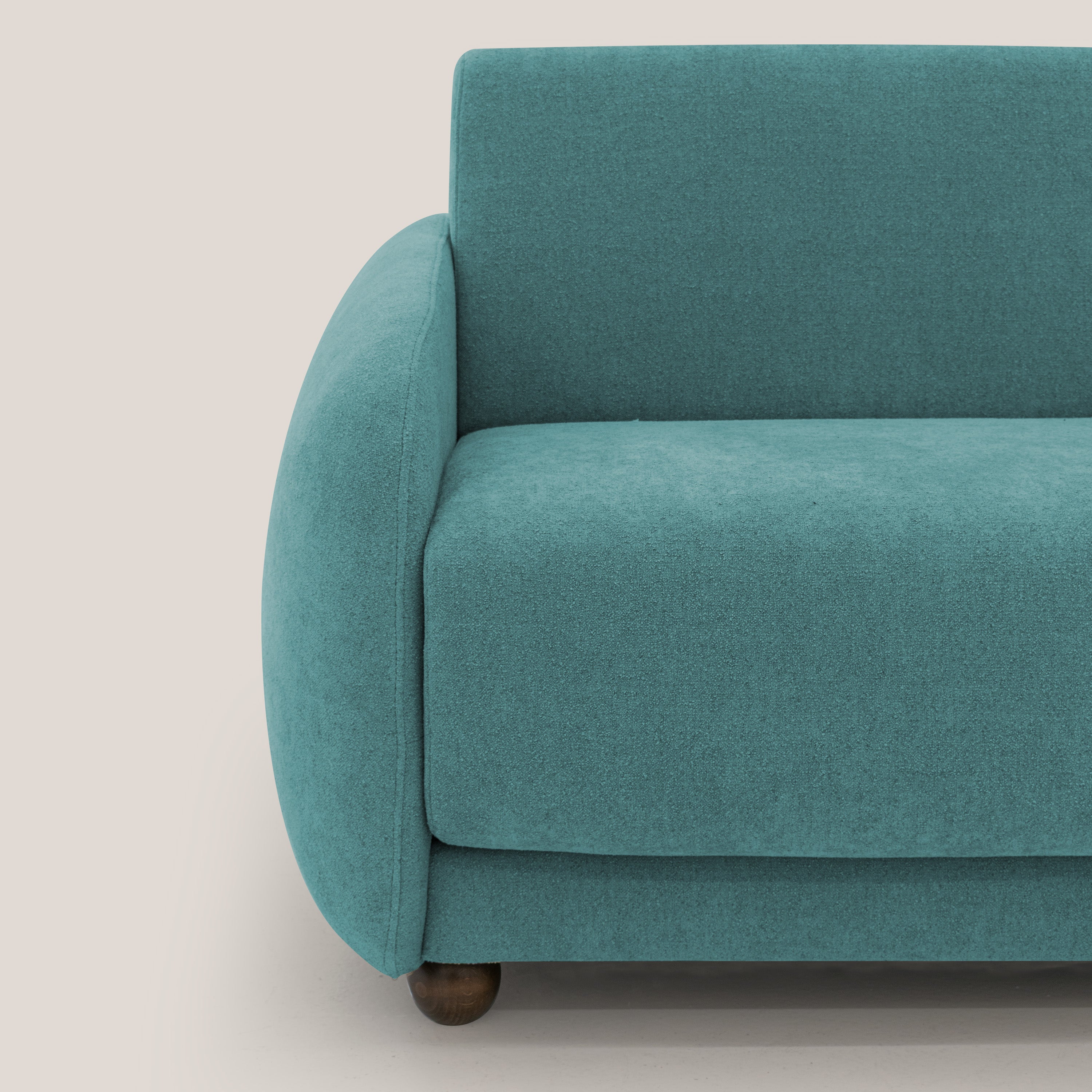 Giglio divano letto scandinavo japandi con materasso H18 cm in tessuto Bouclé impermeabile T07 azzurro - divani.store