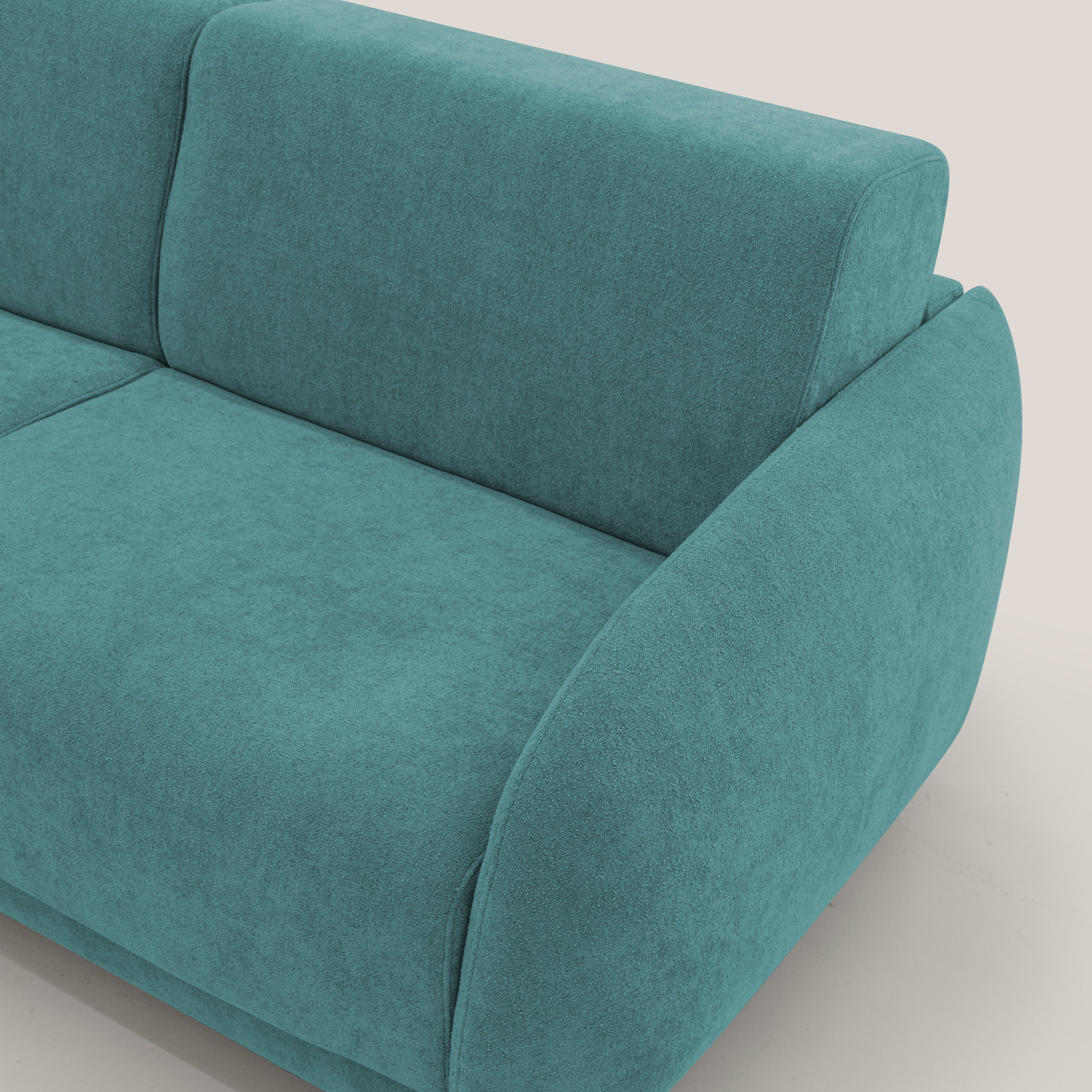 Giglio divano letto scandinavo japandi con materasso H18 cm in tessuto Bouclé impermeabile T07 azzurro - divani.store