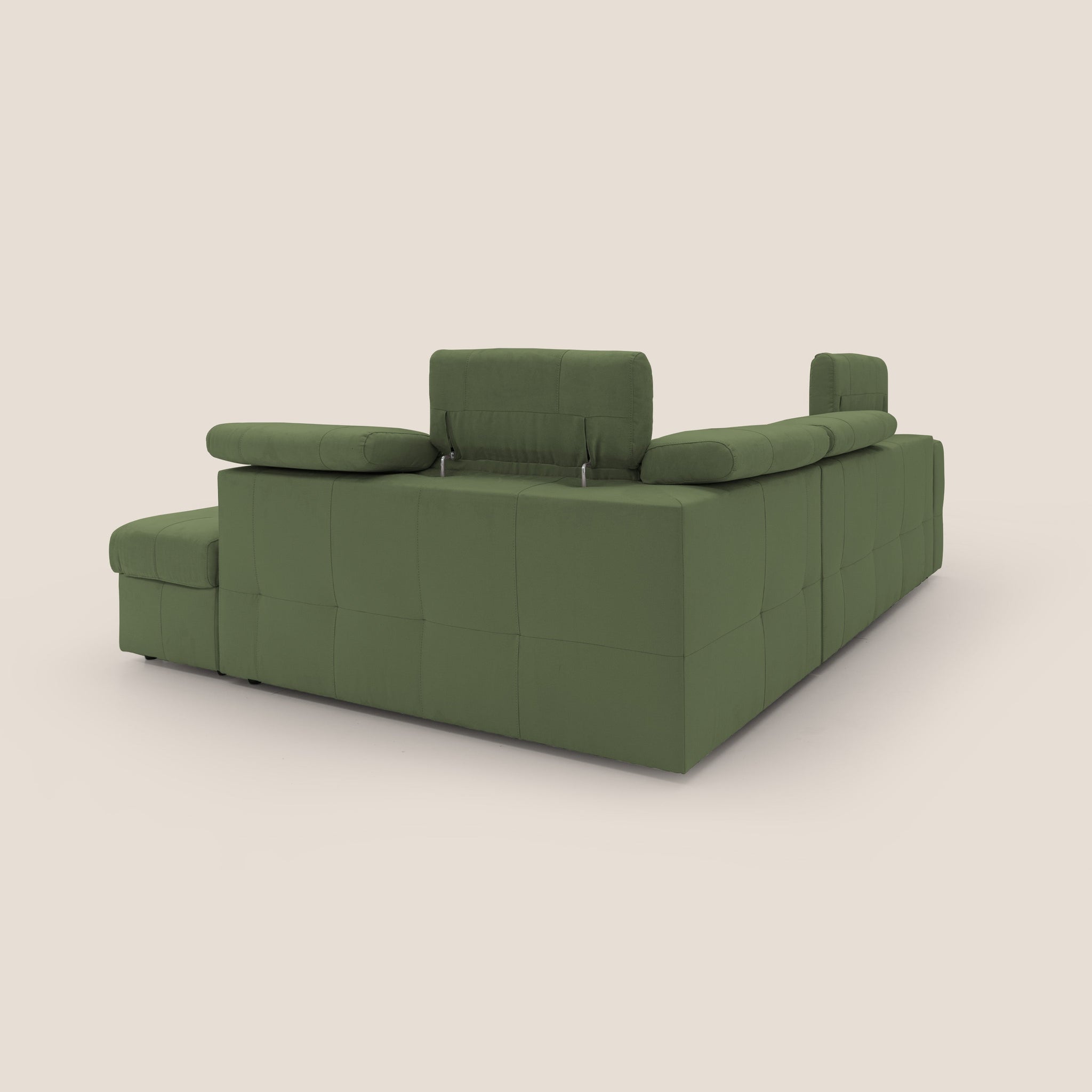 Kronos Ecksofa mit ausziehbarer Ottomane und mobilem Hocker mit Staufach aus wasserfester Mikrofaser T11