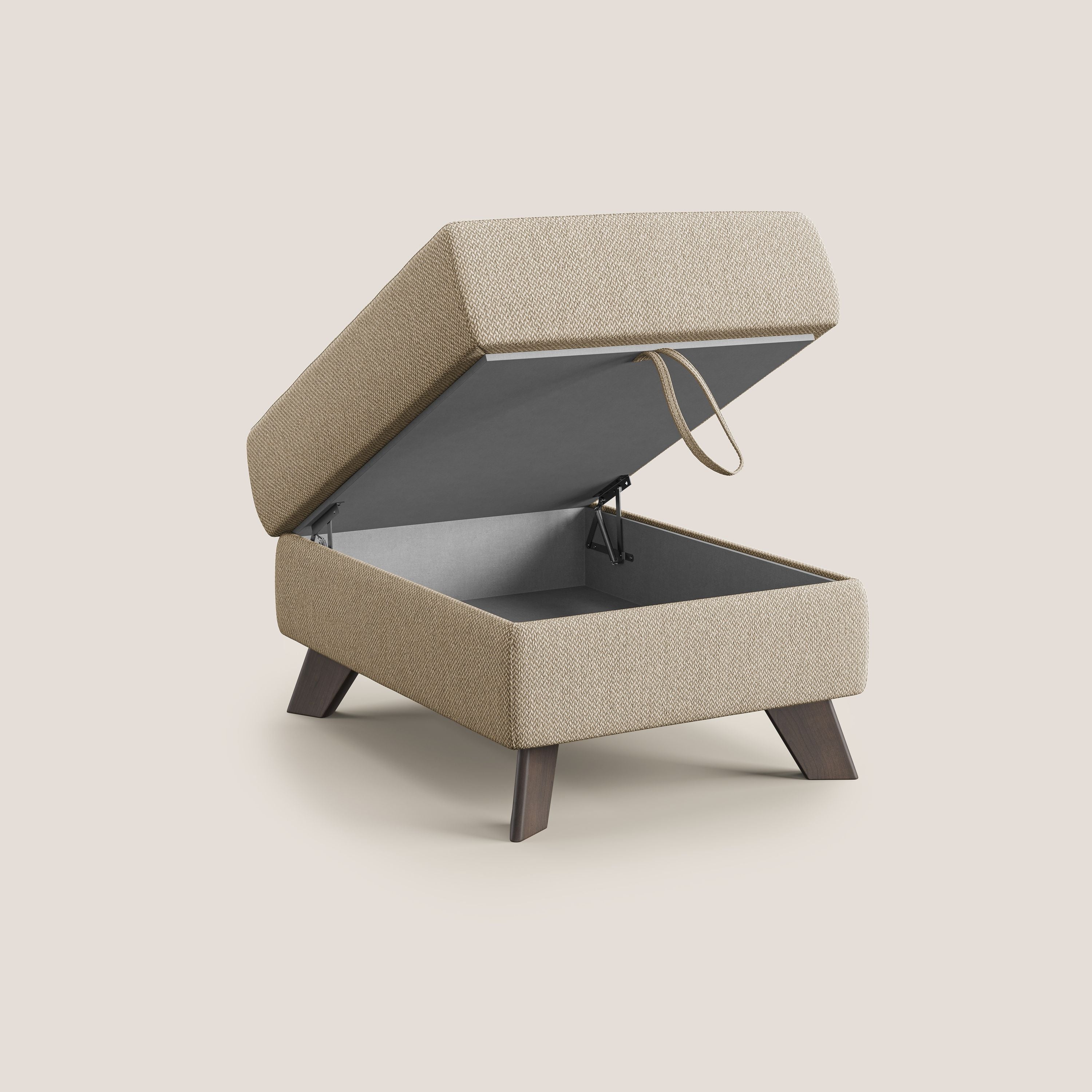 Moon Pouf contenitore e piedini alti in tessuto smacchiabile con acqua T05 beige - divani.store