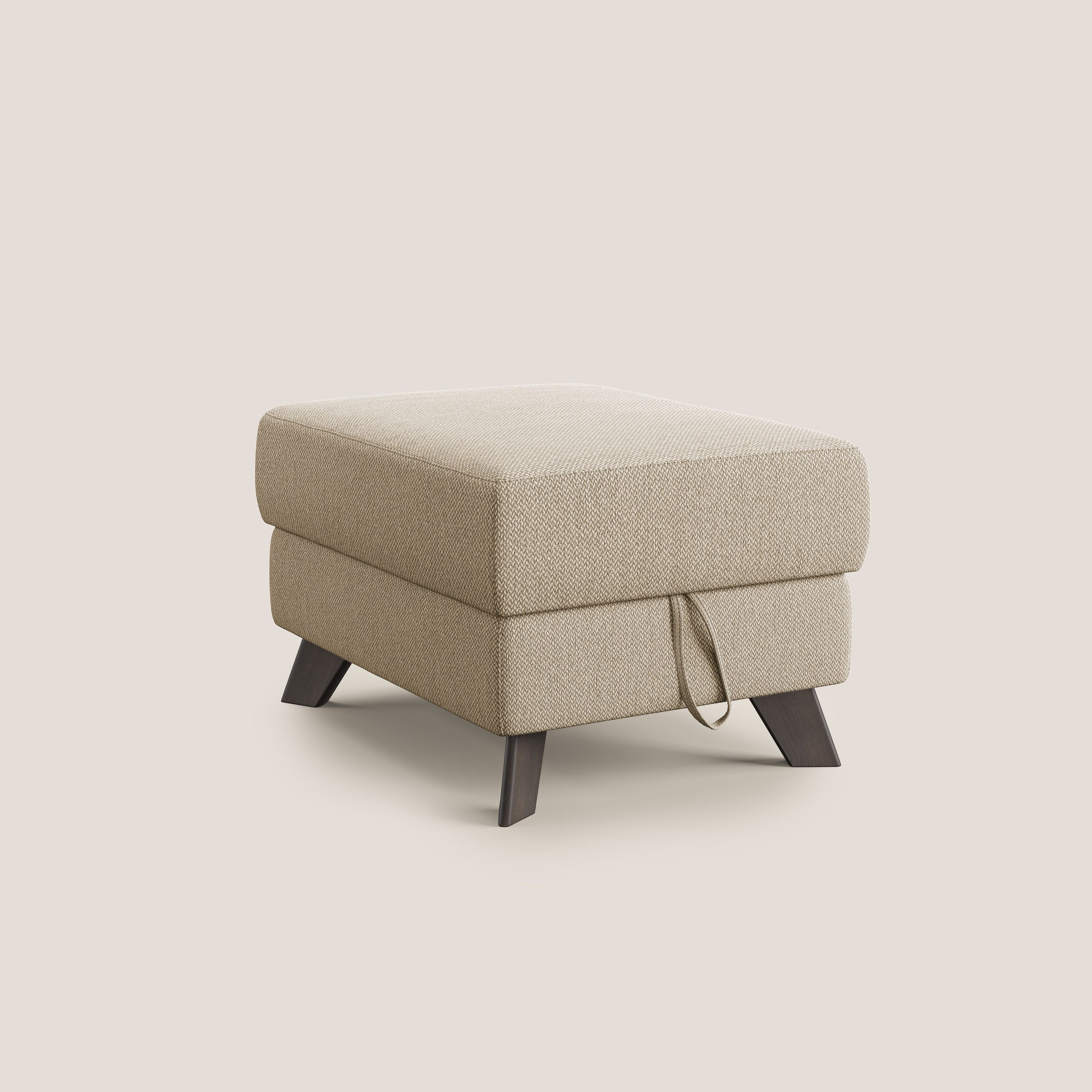 Moon Pouf contenitore e piedini alti in tessuto smacchiabile con acqua T05 beige - divani.store