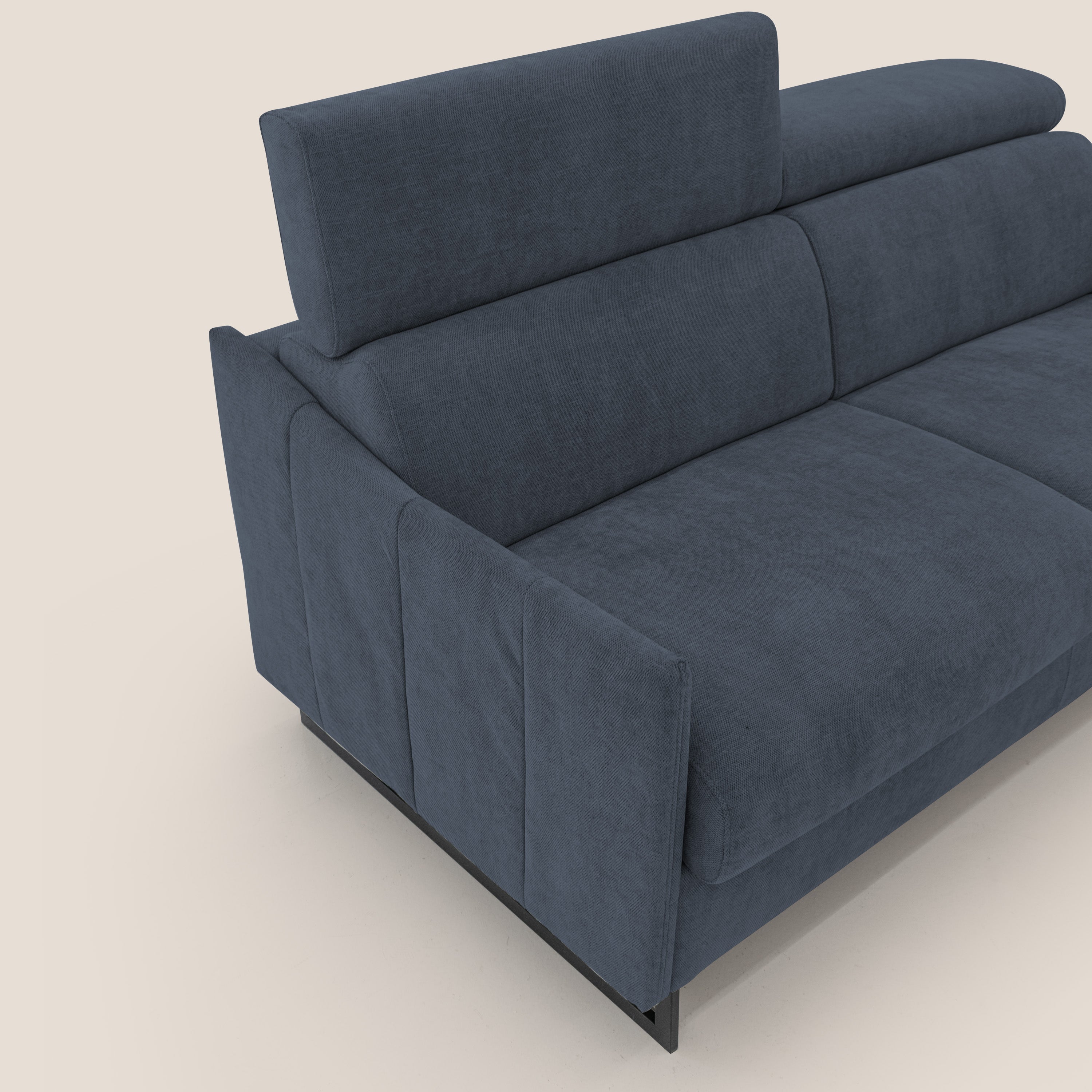 Loto divano letto salvaspazio materasso H18 cm con piedi alti in morbido tessuto impermeabile T14 blu - divani.store