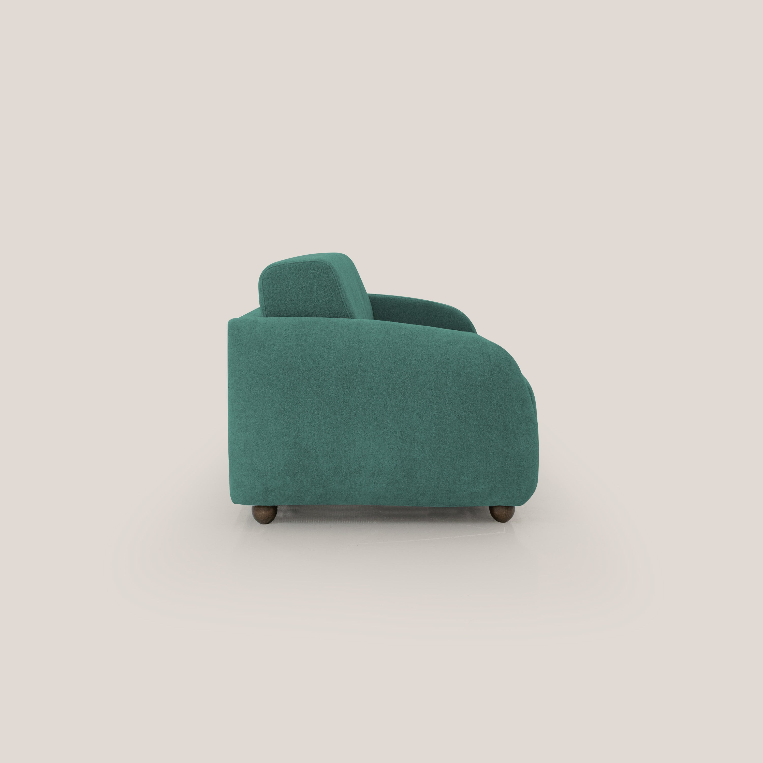Giglio divano letto scandinavo japandi con materasso H18 cm in tessuto Bouclé impermeabile T07 verde - divani.store