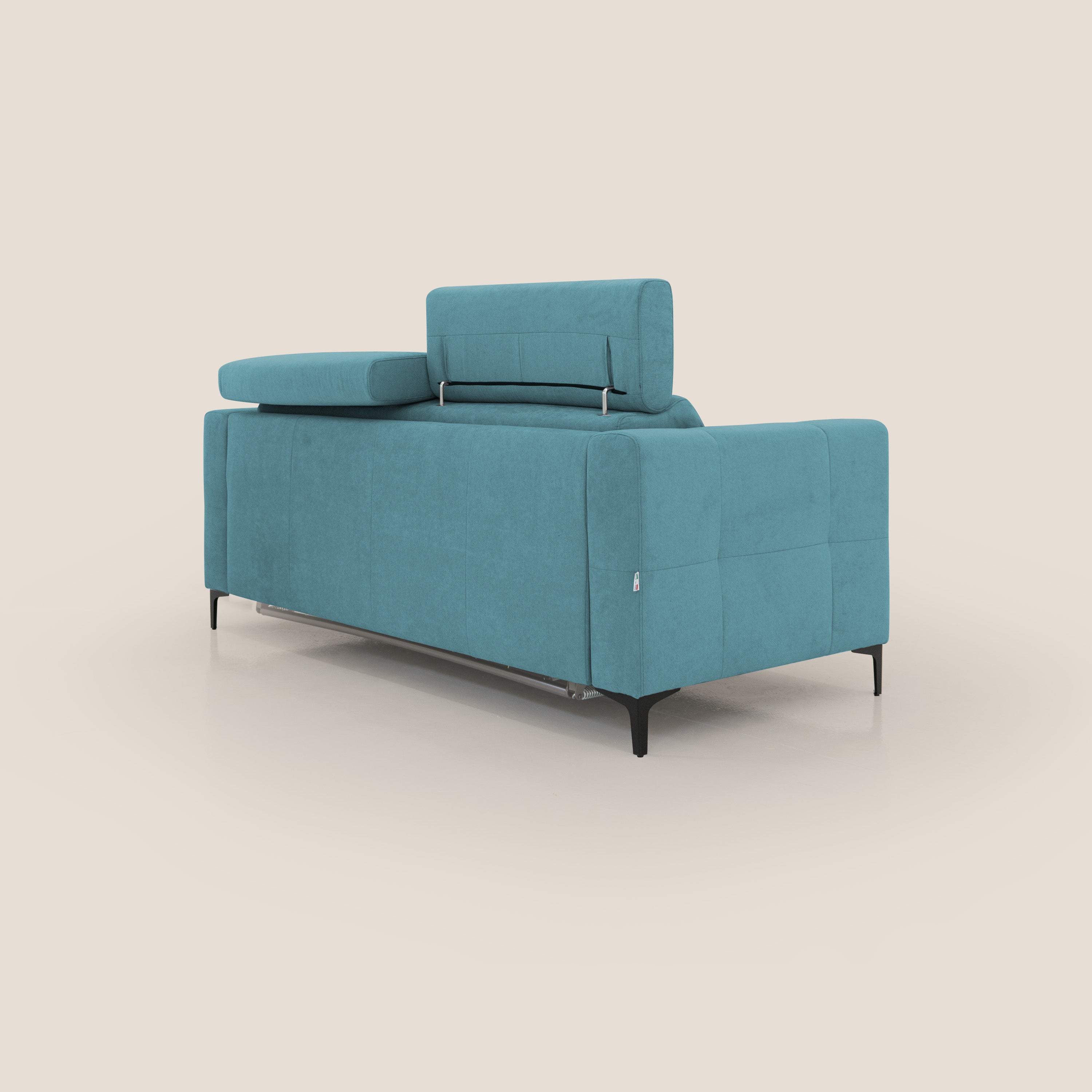 Gardenia divano letto materasso alto 18 cm con poggiatesta reclinabili e rivestimento impermeabile T02 azzurro - divani.store