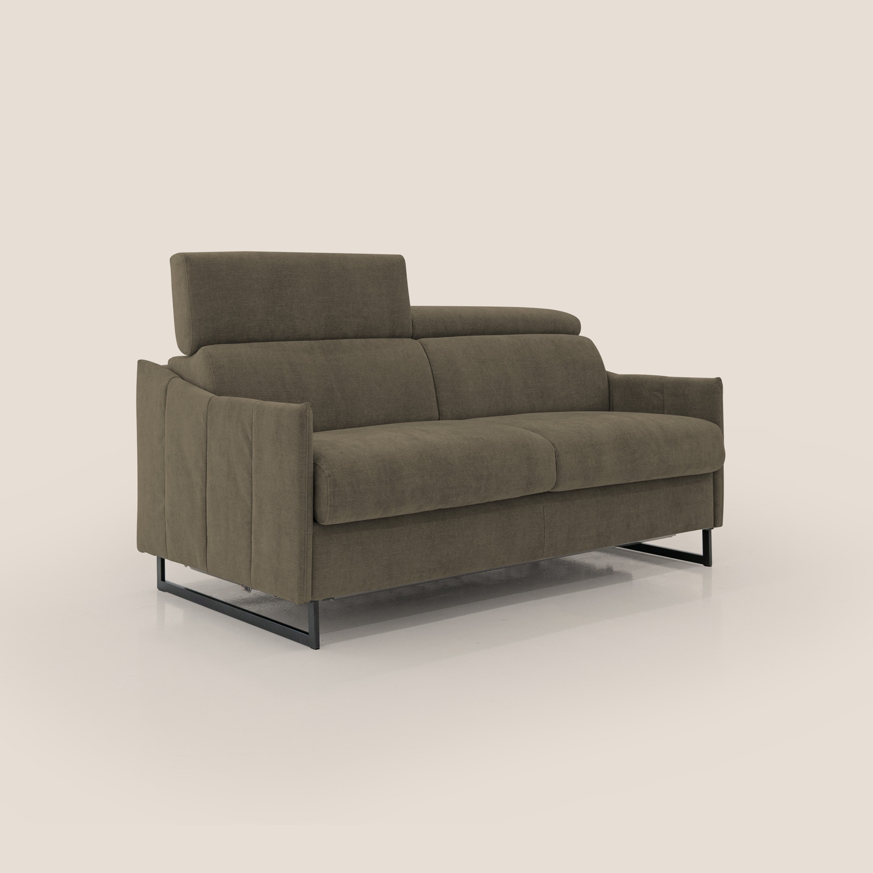 Loto divano letto salvaspazio materasso H18 cm con piedi alti in morbido tessuto impermeabile T14 marrone - divani.store