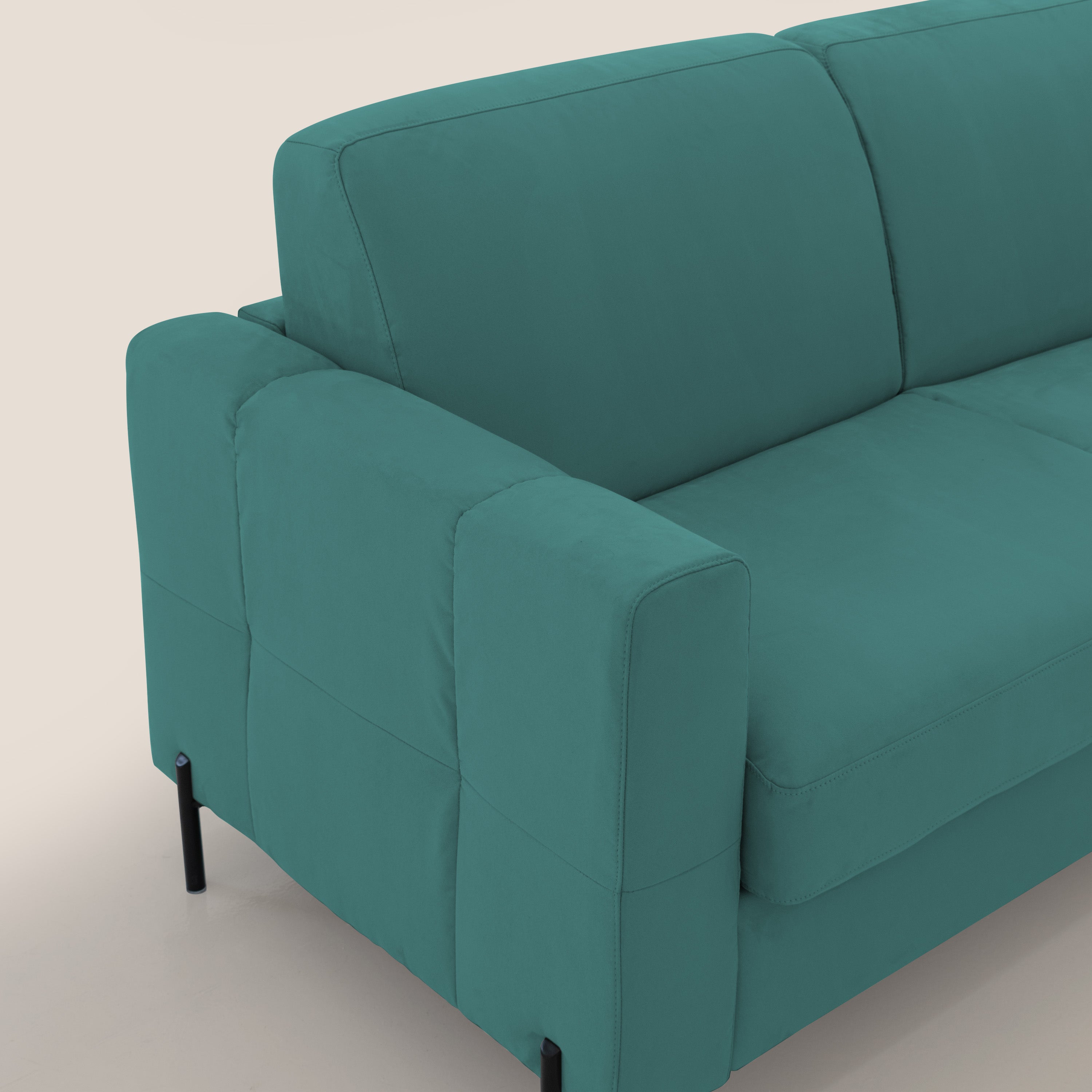 Ortensia divano letto materasso H18 cm con piedi alti in elegante microfibra smacchiabile T11 petrolio - divani.store