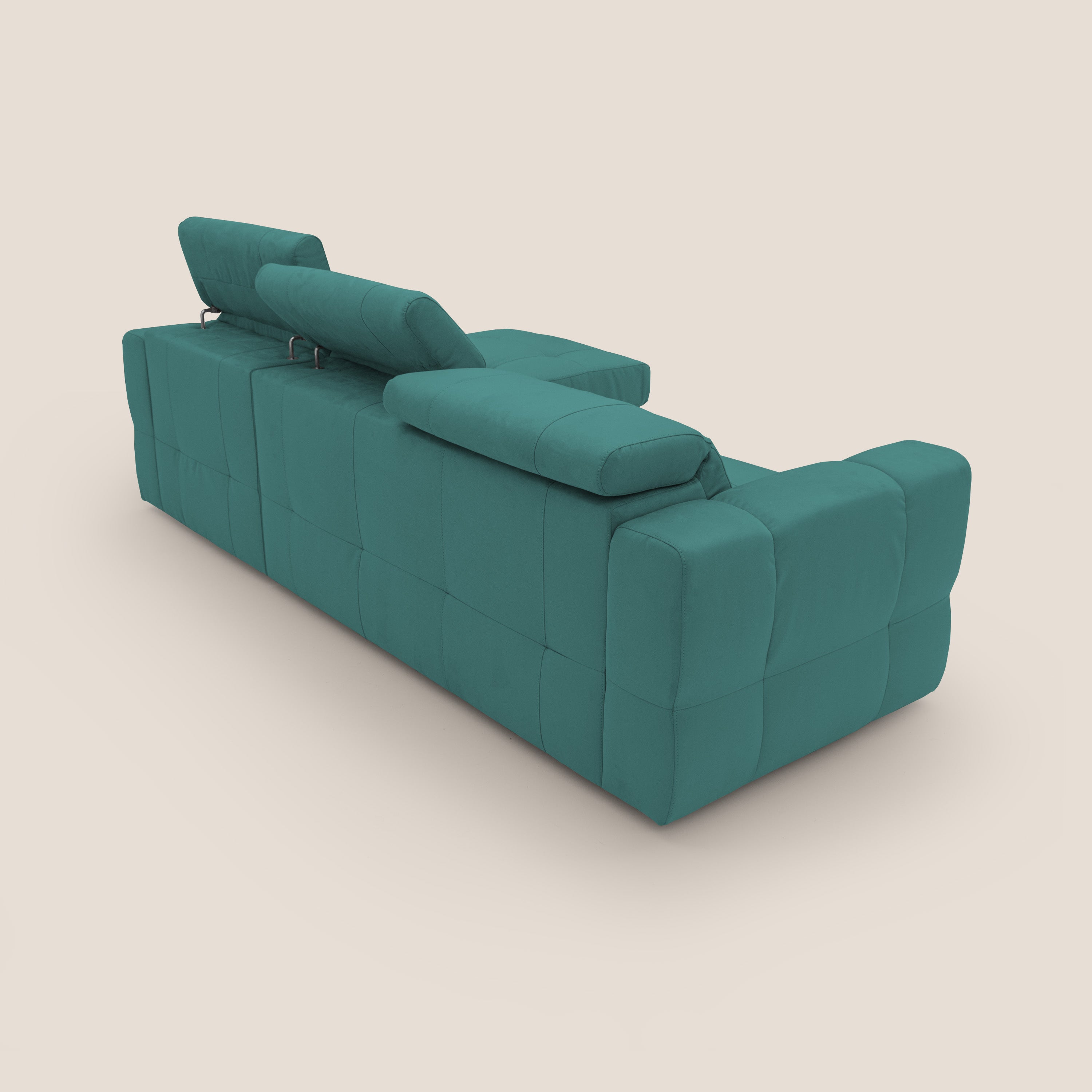 Kronos Divano angolare con pouf estraibile e penisola contenitore in microfibra impermeabile T11 petrolio - divani.store