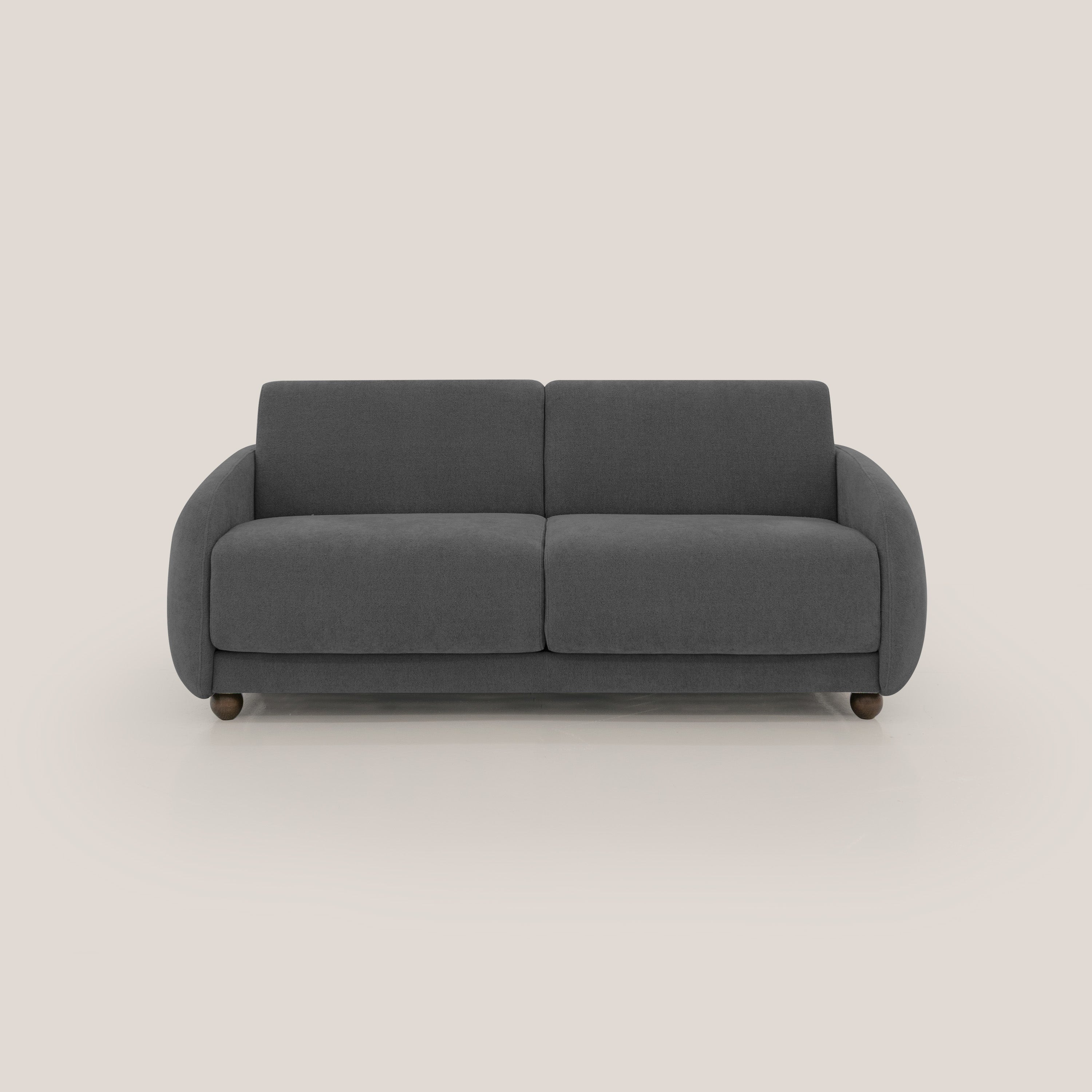Giglio divano letto scandinavo japandi con materasso H18 cm in tessuto Bouclé impermeabile T07 antracite - divani.store