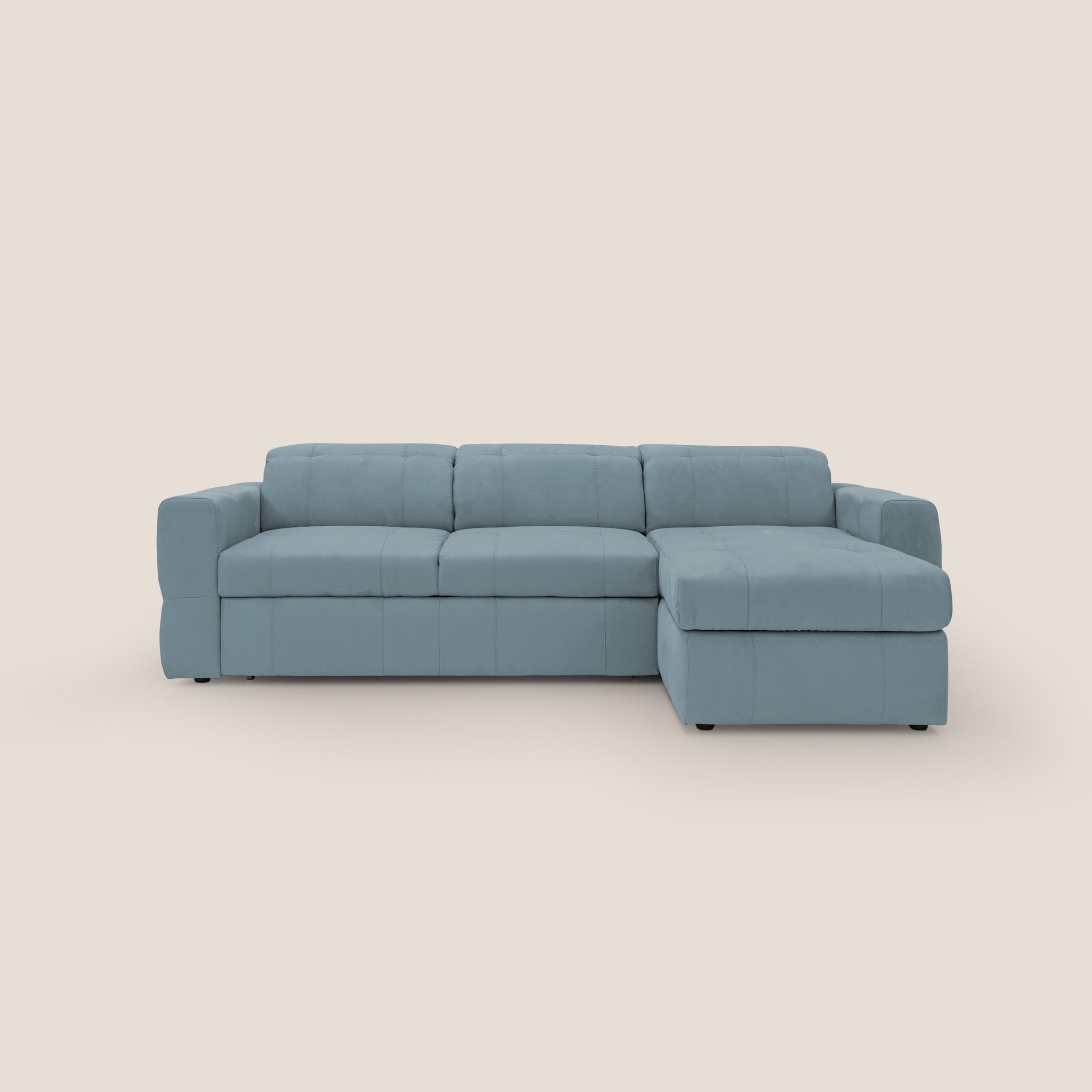 Kronos Ecksofa mit ausziehbarer Ottomane und Staufach aus wasserfester Mikrofaser T11