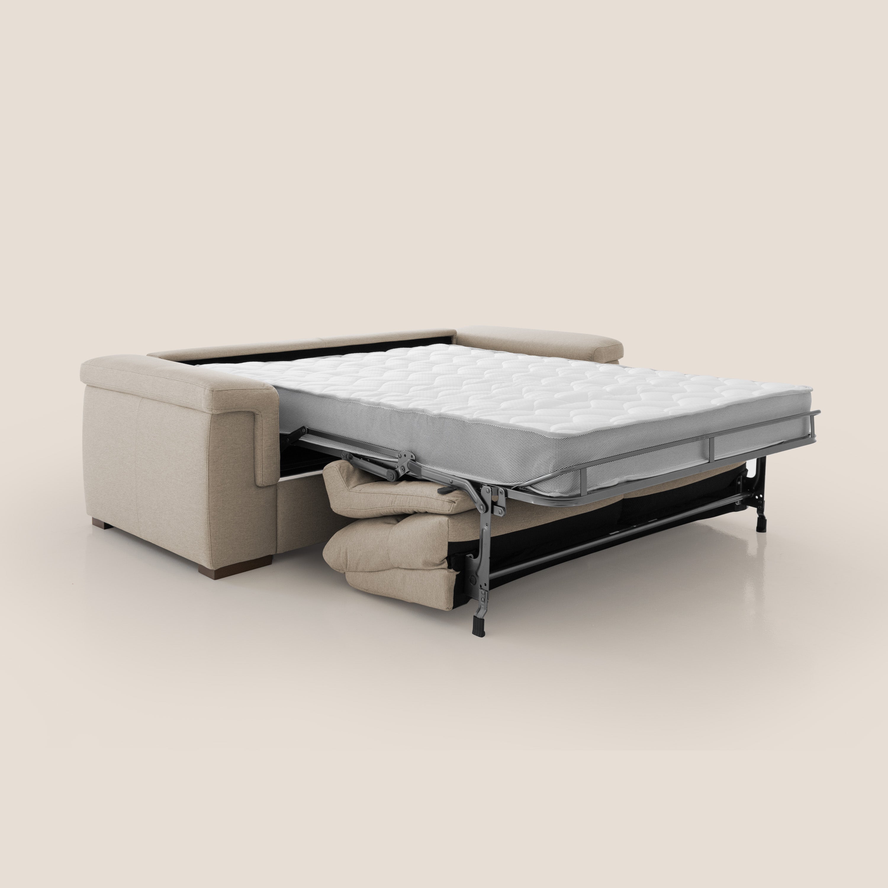 Magnolia divano letto con materasso alto 18 cm morbido schienale alto in tessuto smacchiabile T05 beige - divani.store