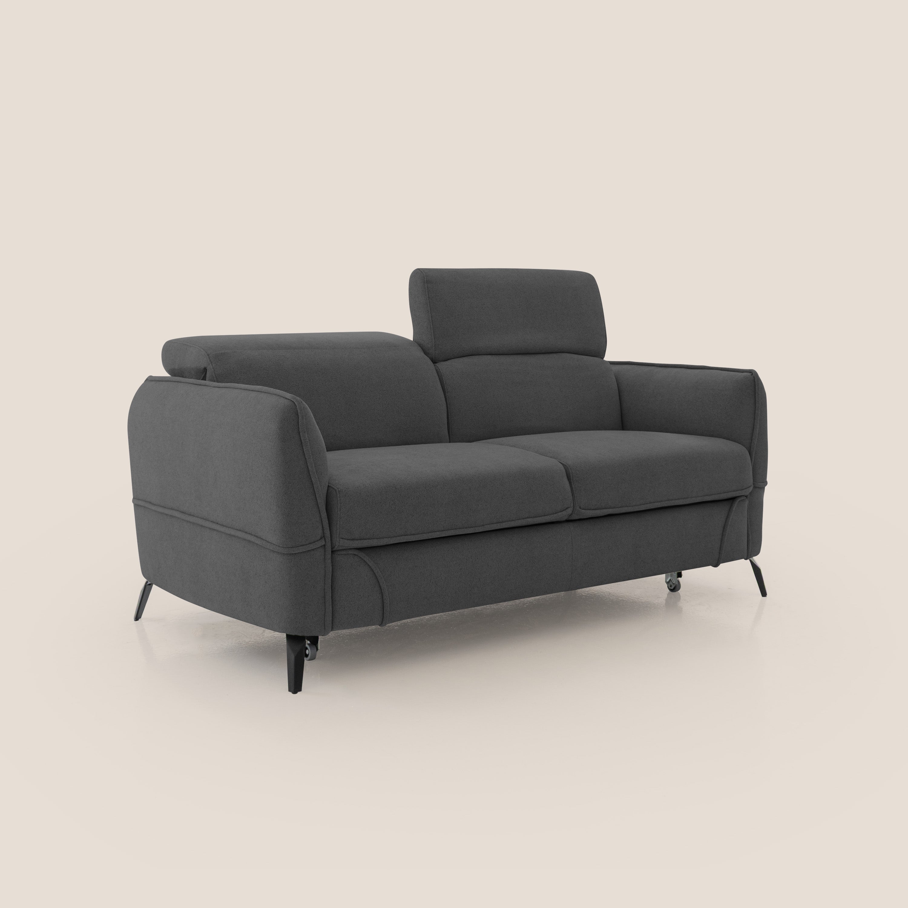 Bloom Divano con poggiapiedi estraibile piedini alti e poggiatesta reclinabili in tessuto bouclé impermeabile T07 antracite - divani.store