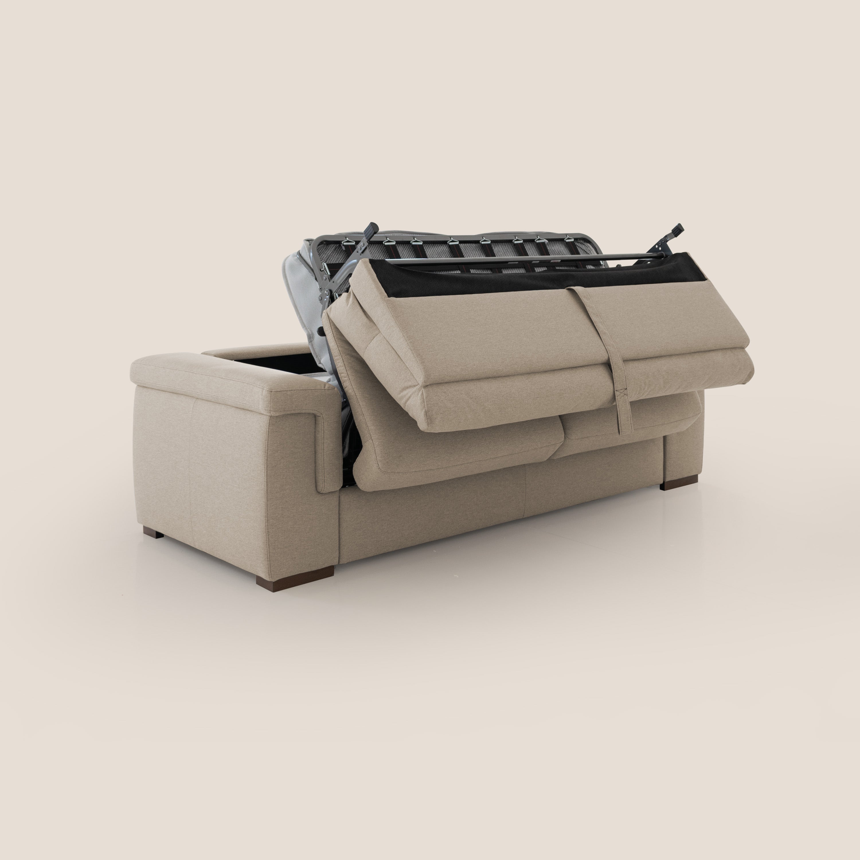 Magnolia divano letto con materasso alto 18 cm morbido schienale alto in tessuto smacchiabile T05 beige - divani.store