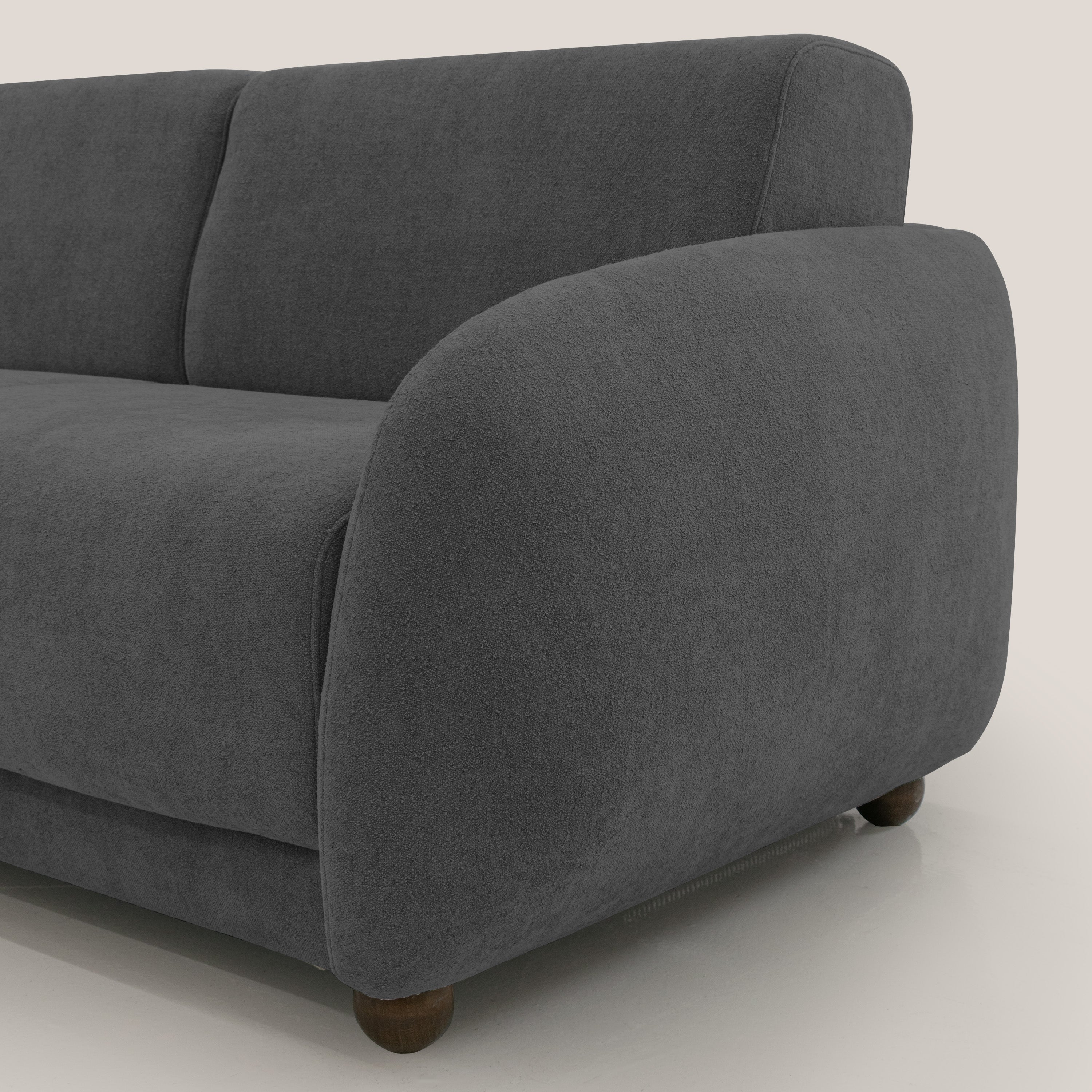 Giglio divano letto scandinavo japandi con materasso H18 cm in tessuto Bouclé impermeabile T07 antracite - divani.store