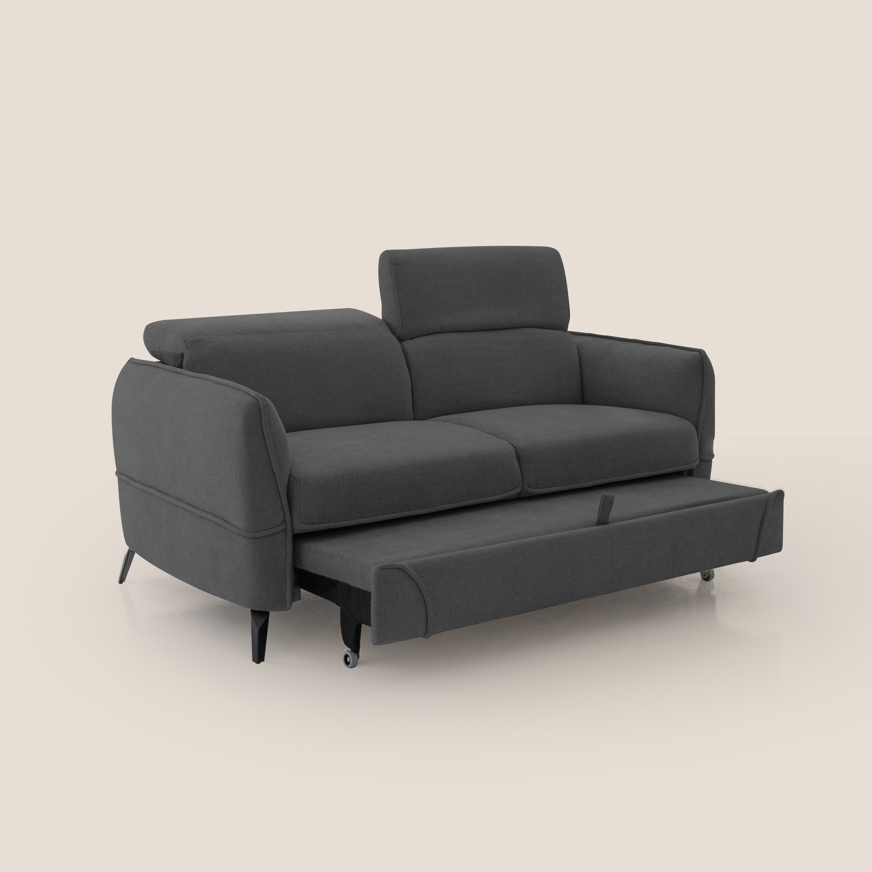 Bloom Divano con poggiapiedi estraibile piedini alti e poggiatesta reclinabili in tessuto bouclé impermeabile T07 antracite - divani.store