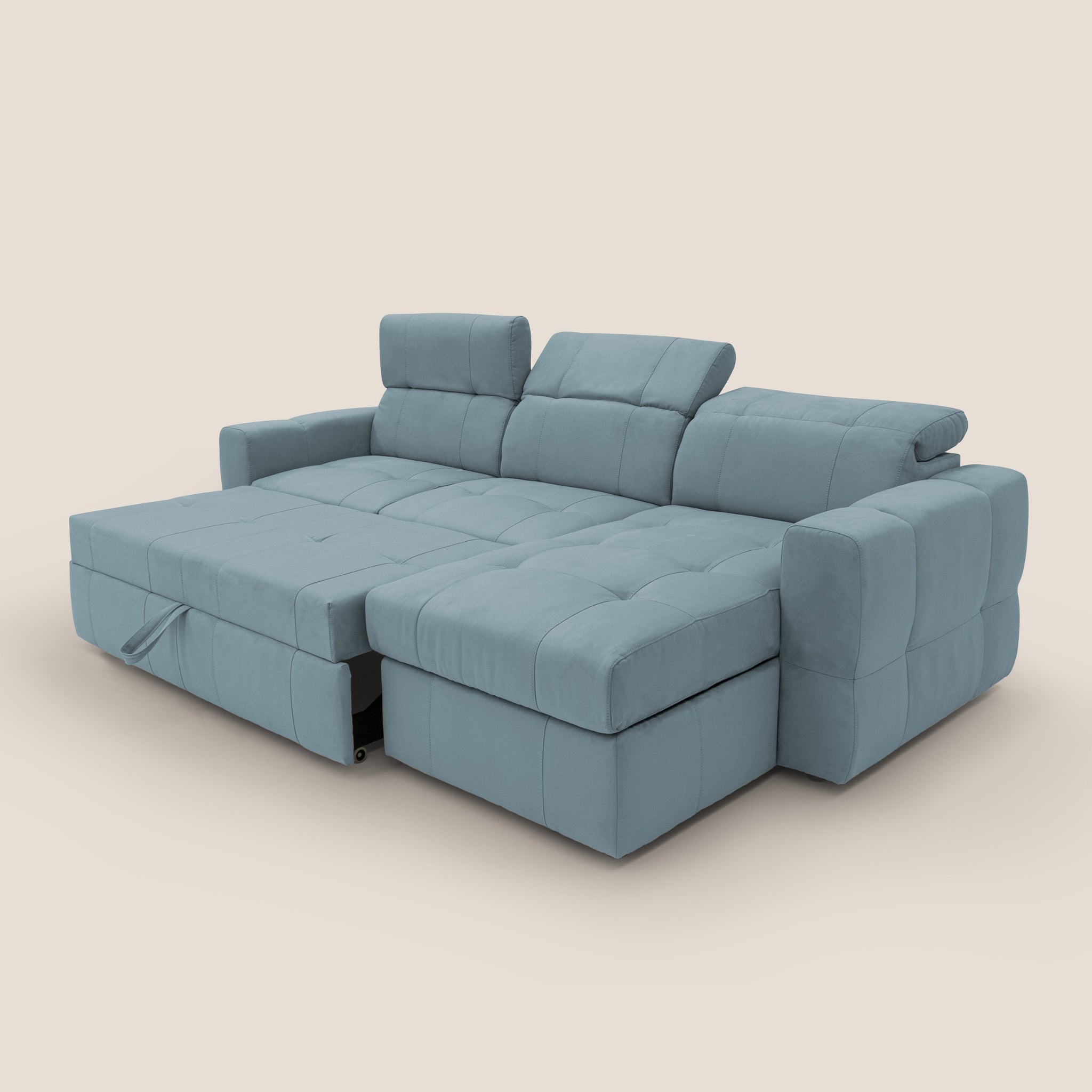 Kronos Ecksofa mit ausziehbarer Ottomane und Staufach aus wasserfester Mikrofaser T11