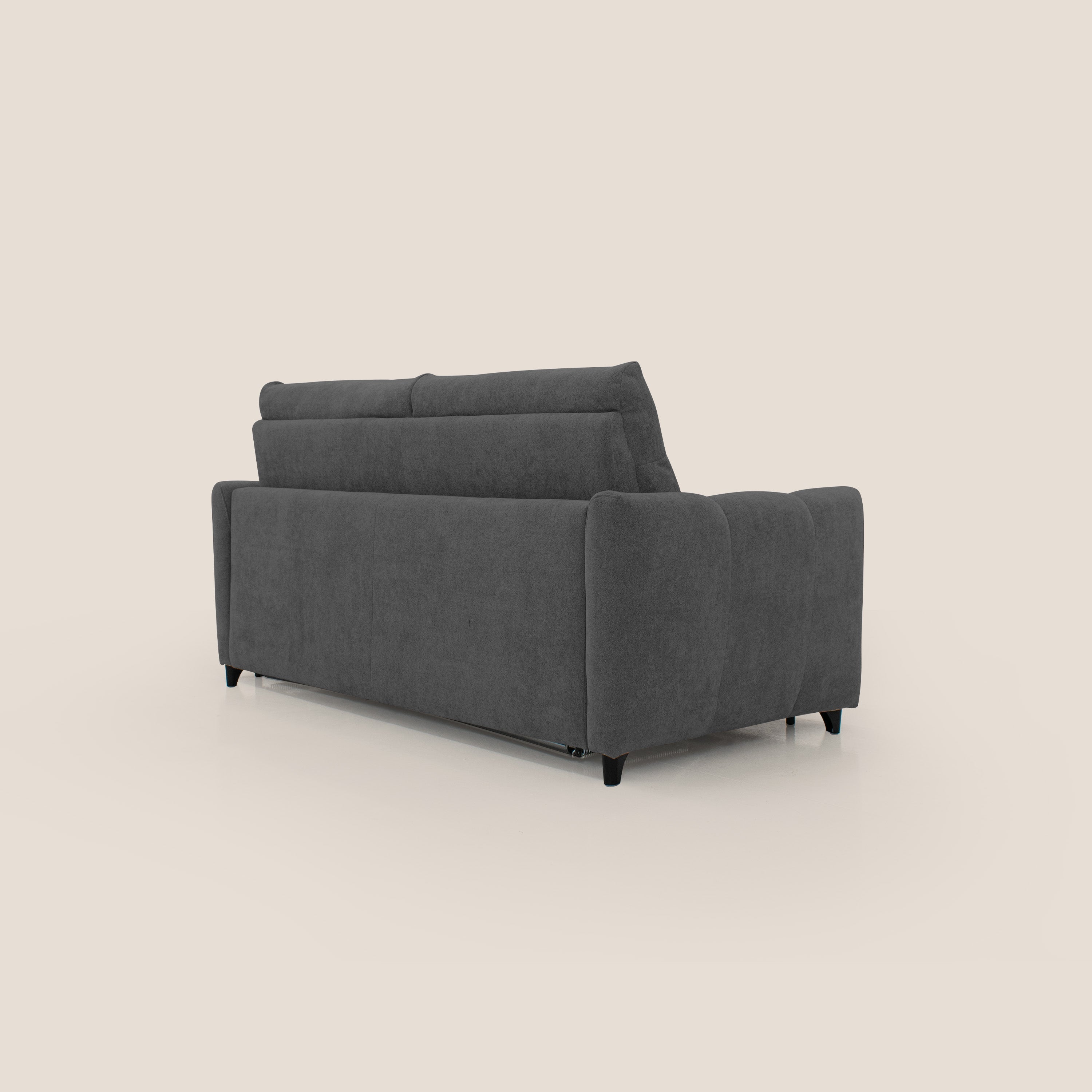 Peonia divano letto scandinavo con materasso H18 cm e morbido e alto schienale in tessuto Bouclé impermeabile T07 antracite - divani.store
