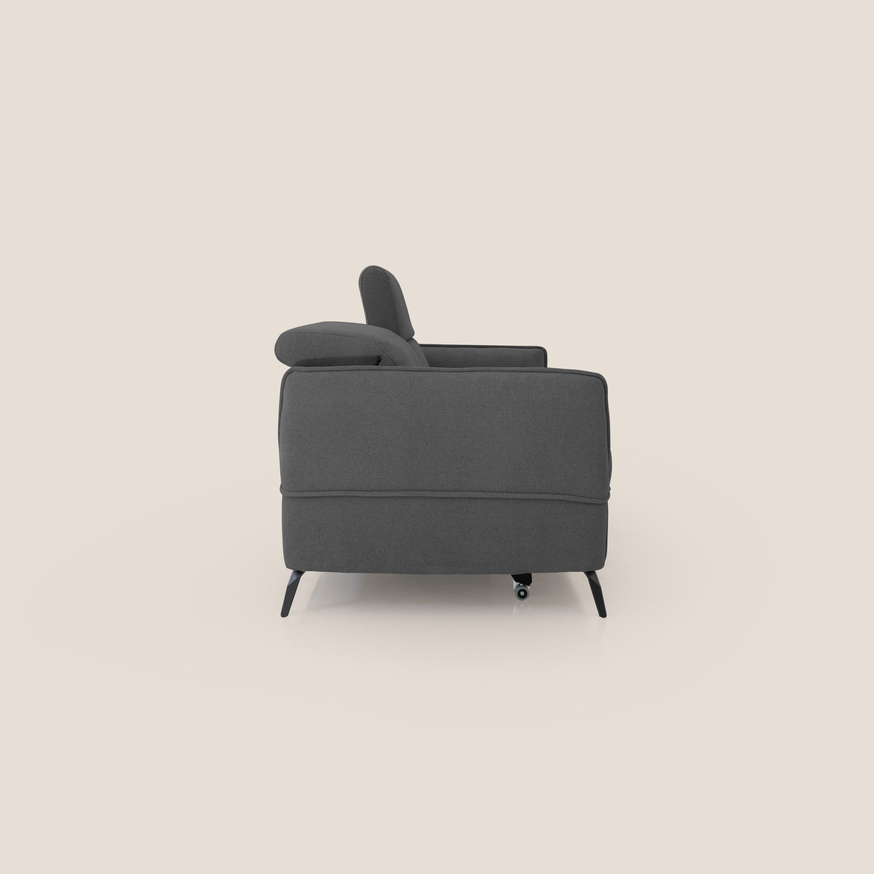 Bloom Divano con poggiapiedi estraibile piedini alti e poggiatesta reclinabili in tessuto bouclé impermeabile T07 antracite - divani.store