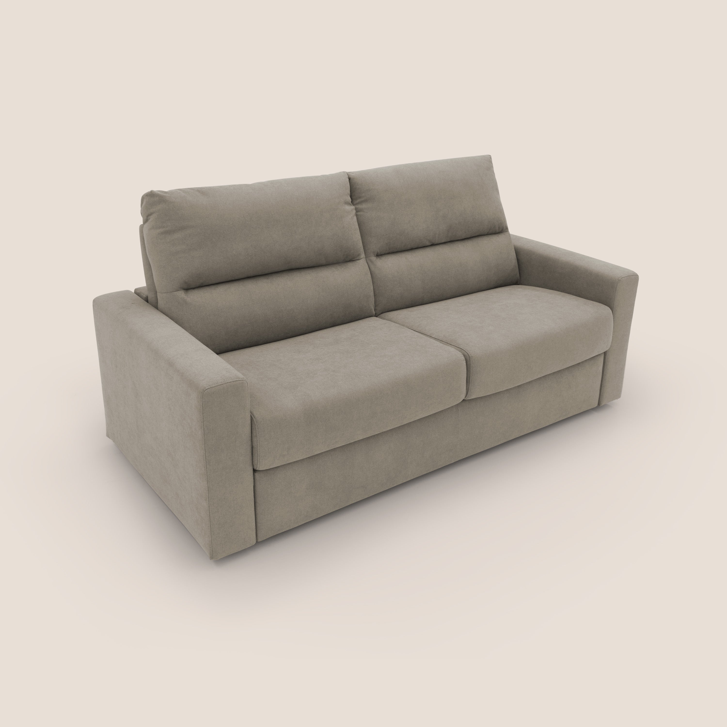 Paloma divano letto con materasso alto 18 cm con Aloe Vera in tessuto impermeabile talpa - divani.store