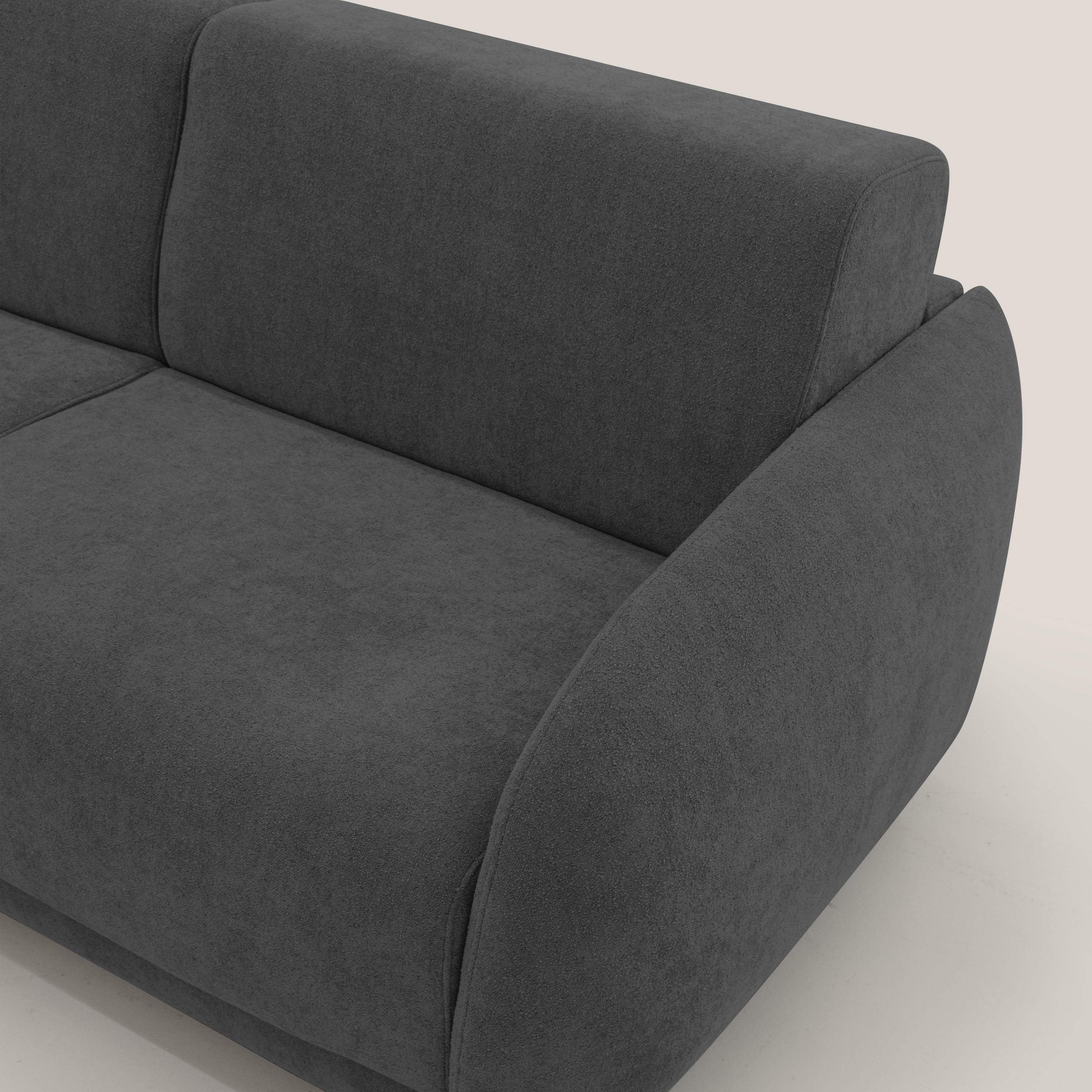 Giglio divano letto scandinavo japandi con materasso H18 cm in tessuto Bouclé impermeabile T07 antracite - divani.store