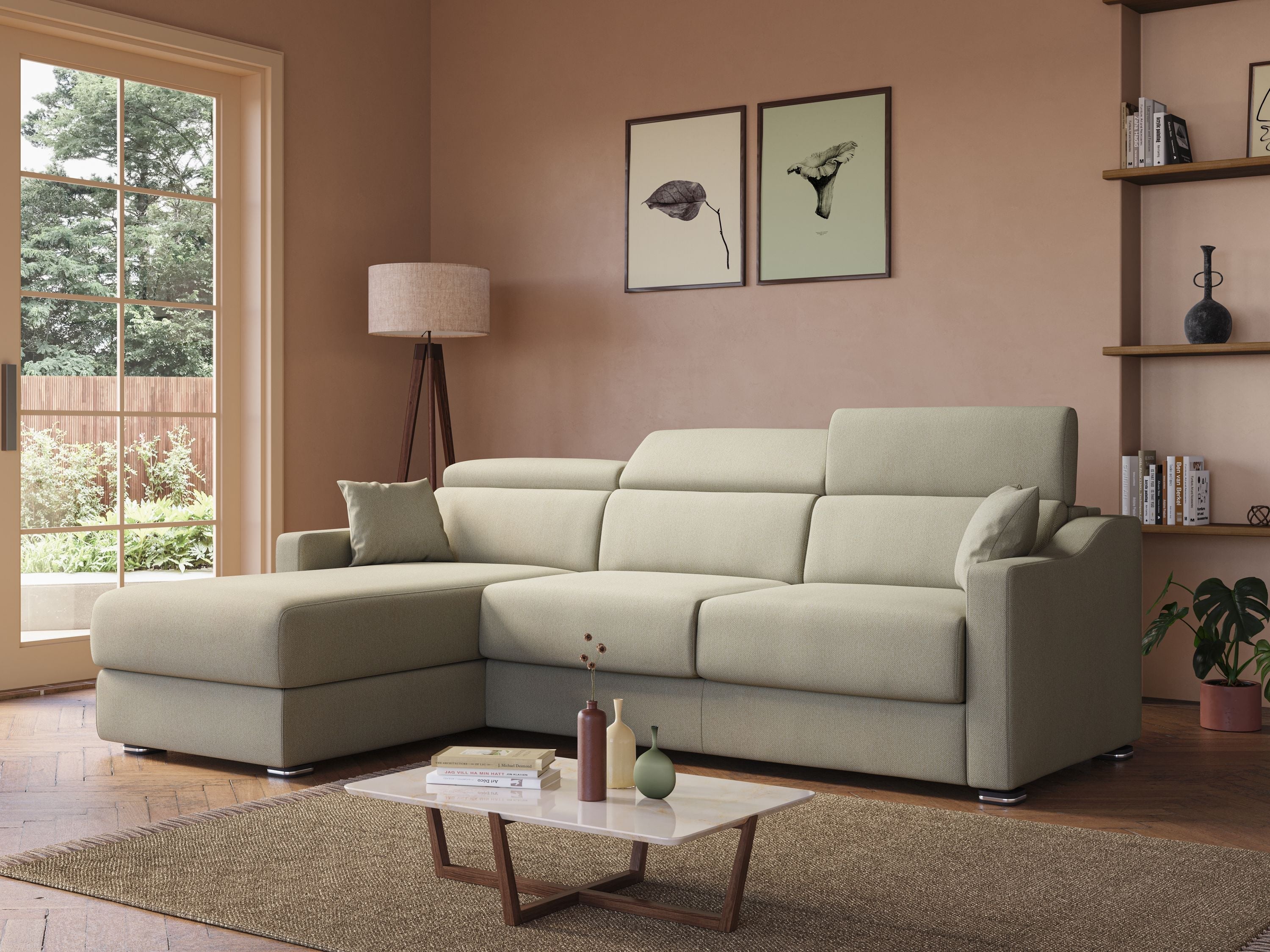 Amber divano letto angolare in tessuto smacchiabile T05 grigio - divani.store