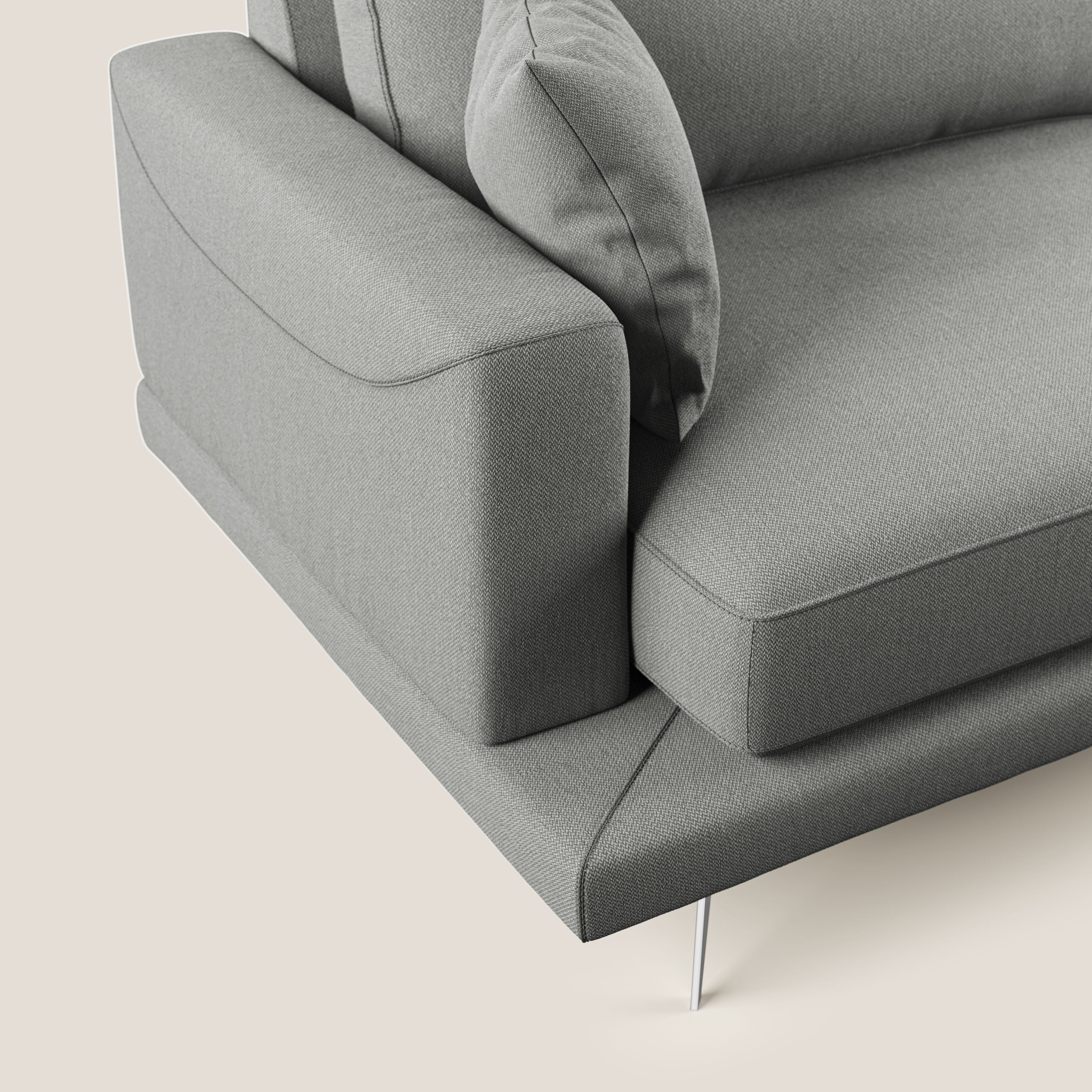 Dorian divano moderno angolare con penisola in tessuto morbido antimacchia T05 grigio - divani.store