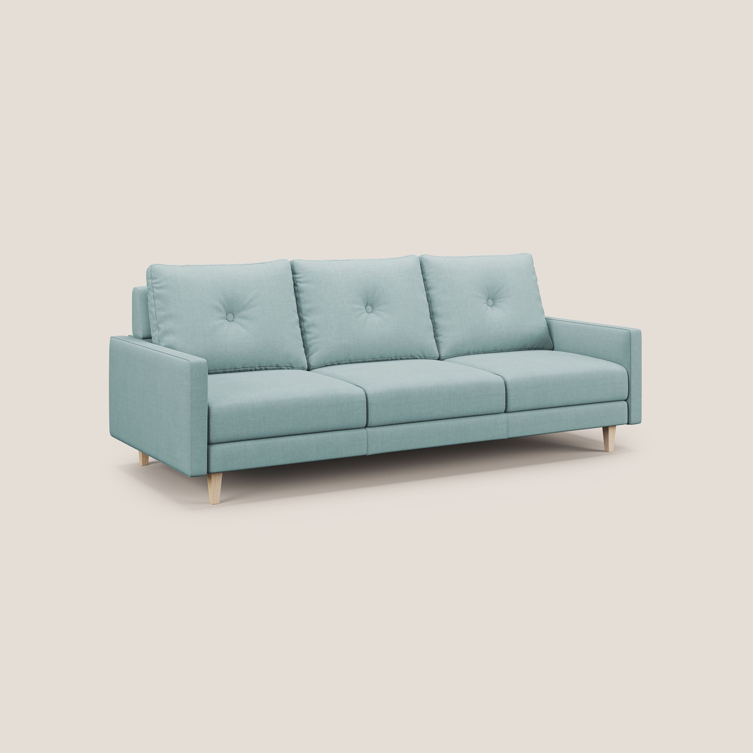 Matisse divano a 3 sedute allungabili e schienali in piuma d'oca in tessuto smacchiabile T17 verde acqua - divani.store