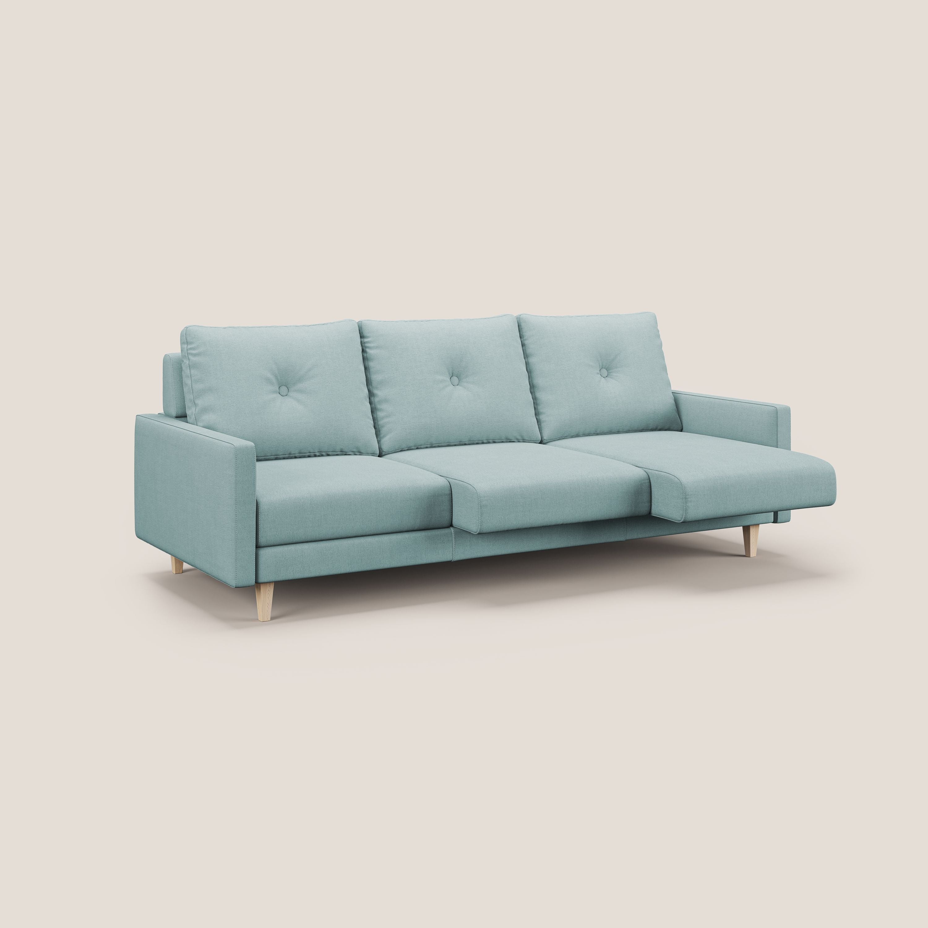 Matisse divano a 3 sedute allungabili e schienali in piuma d'oca in tessuto smacchiabile T17 verde acqua - divani.store