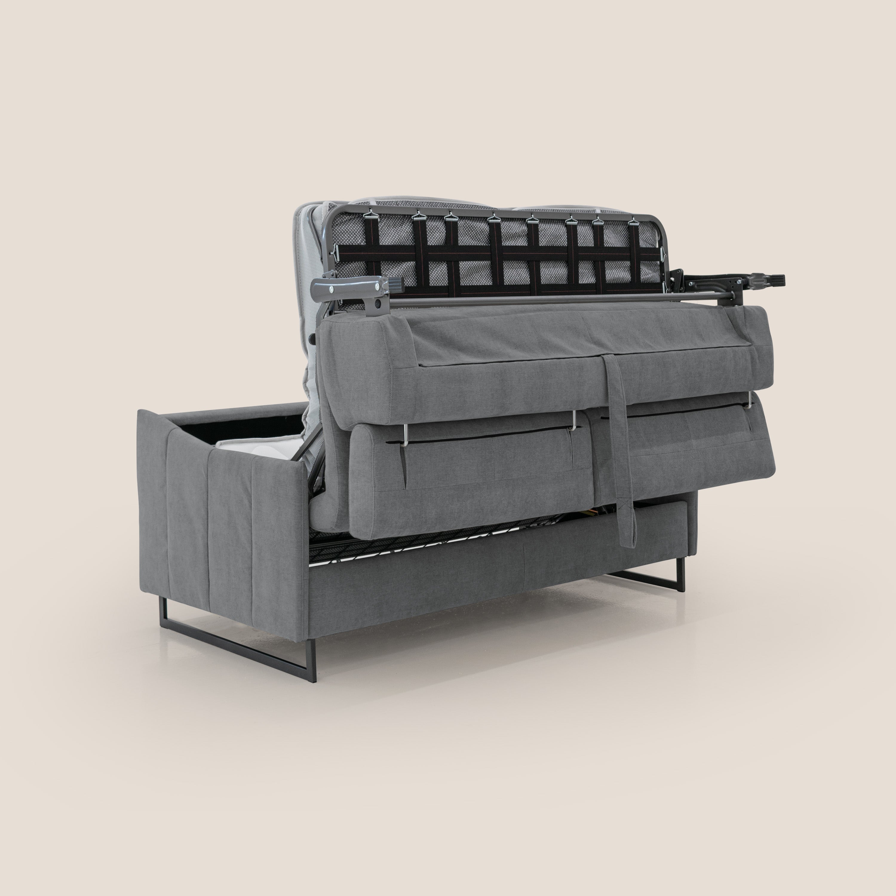 Loto divano letto salvaspazio materasso H18 cm con piedi alti in morbido tessuto impermeabile T14 grigio - divani.store