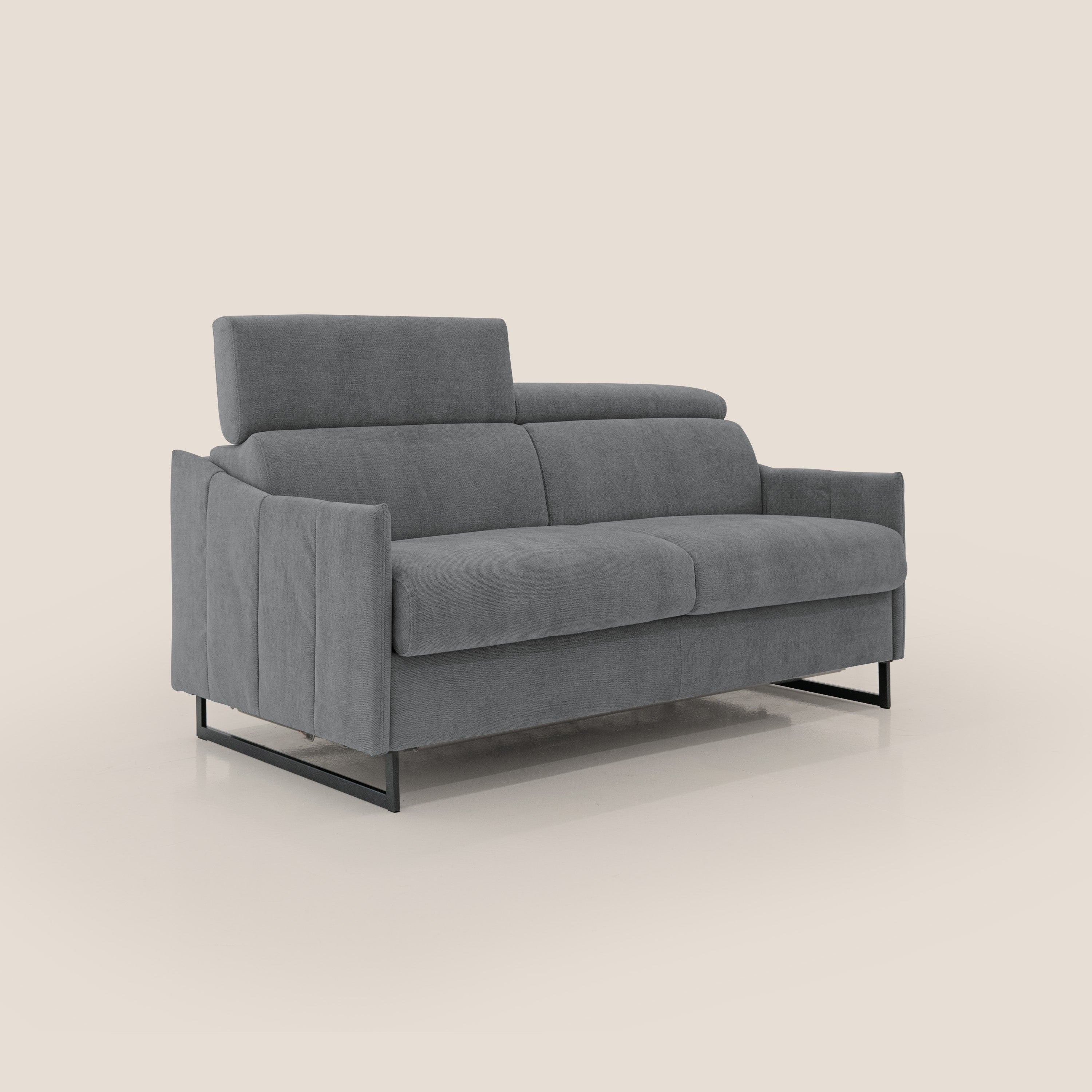 Loto divano letto salvaspazio materasso H18 cm con piedi alti in morbido tessuto impermeabile T14 grigio - divani.store