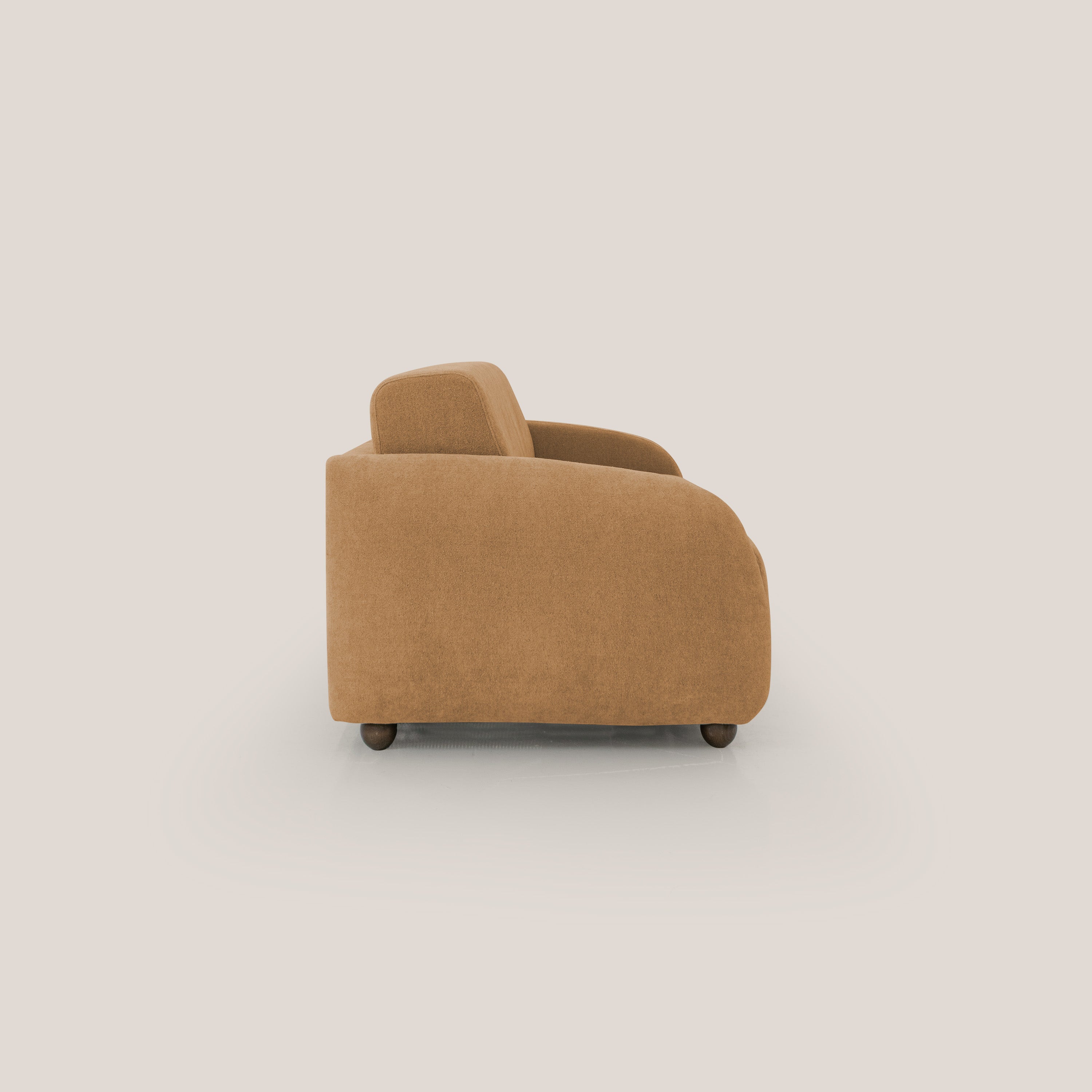 Giglio divano letto scandinavo japandi con materasso H18 cm in tessuto Bouclé impermeabile T07 arancio - divani.store