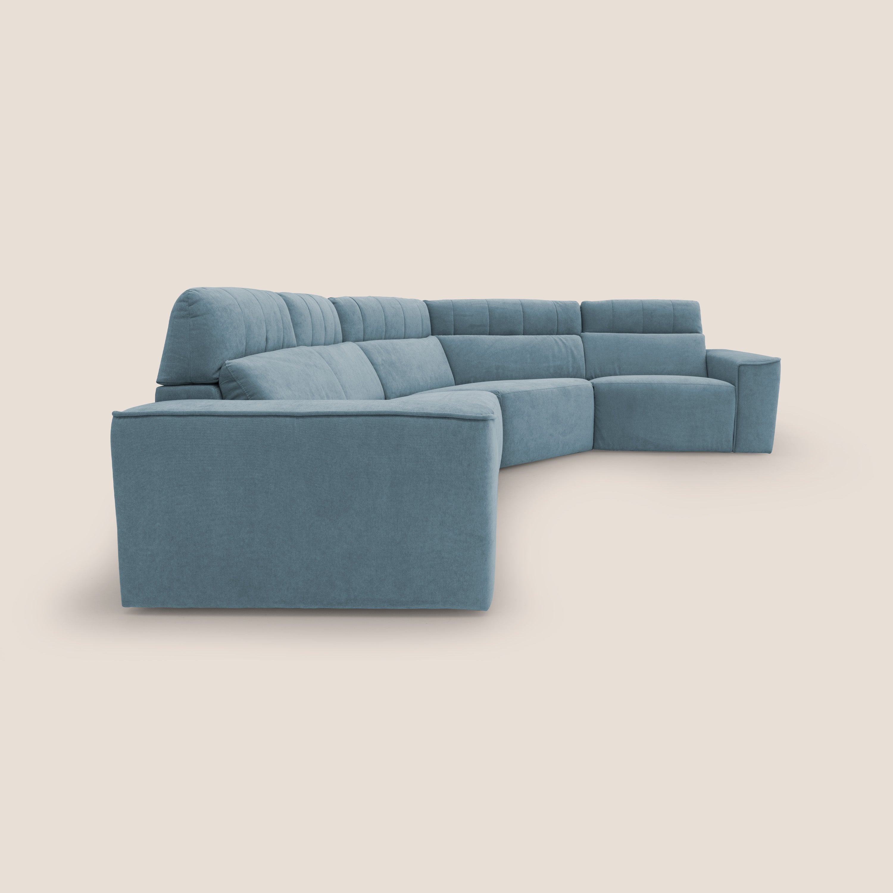 Clark Divano modulare angolare REVERSIBILE con opzione relax elettrico in tessuto smacchiabile impermeabile T17 carta da zucchero - divani.store