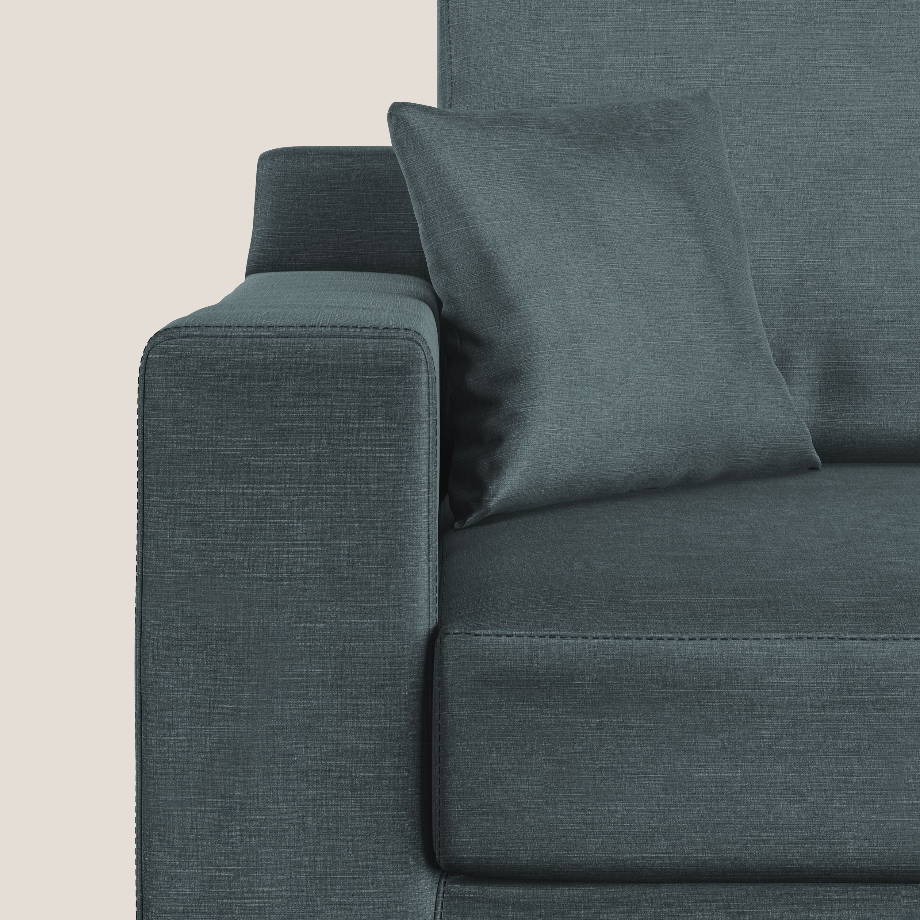 Michael divano moderno angolare con penisola in morbido velluto impermeabile T01 petrolio - divani.store