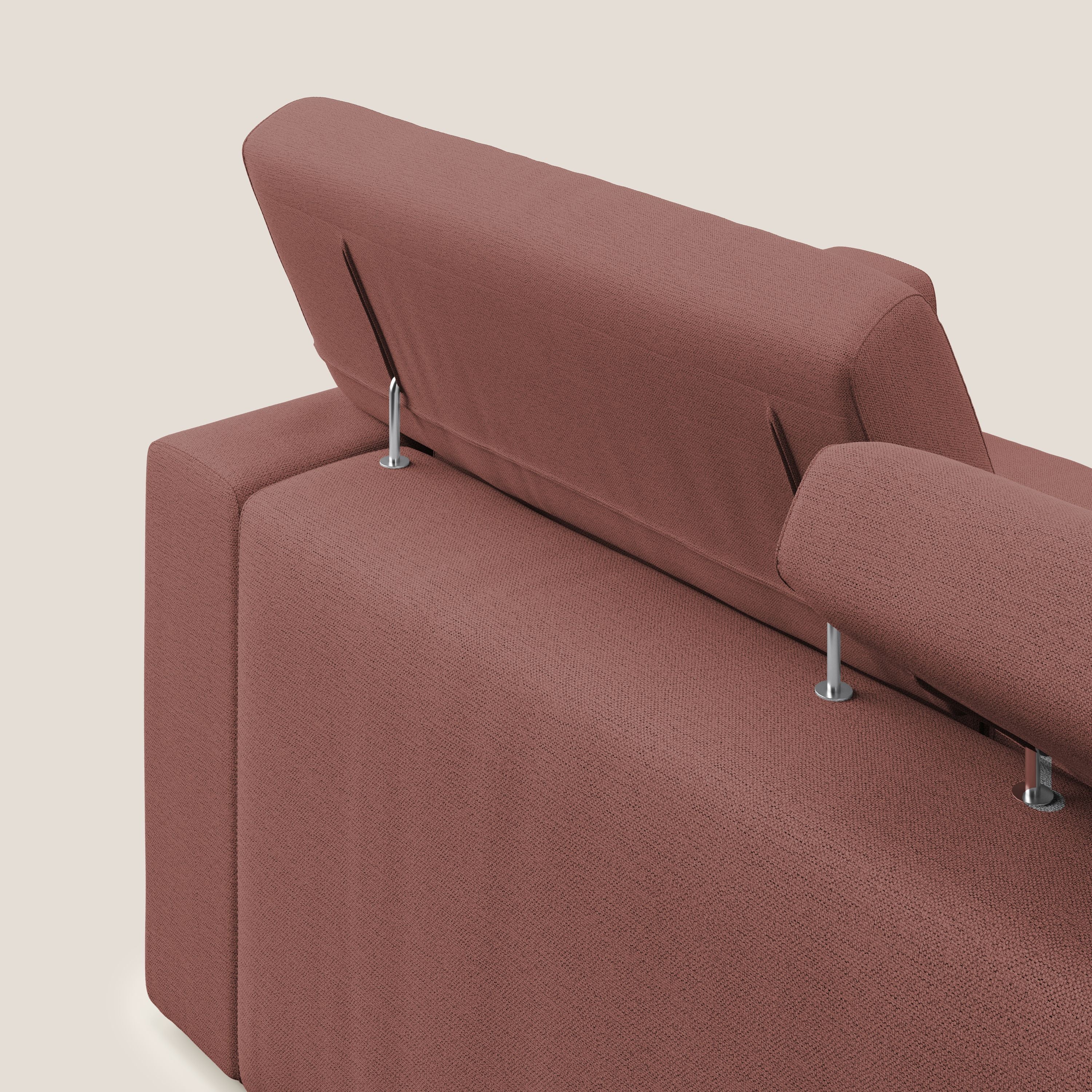 Dylan divano a 3 sedute con pouf estraibile poggiapiedi in tessuto fiammato simil cotone impermeabile T19 salmone - divani.store