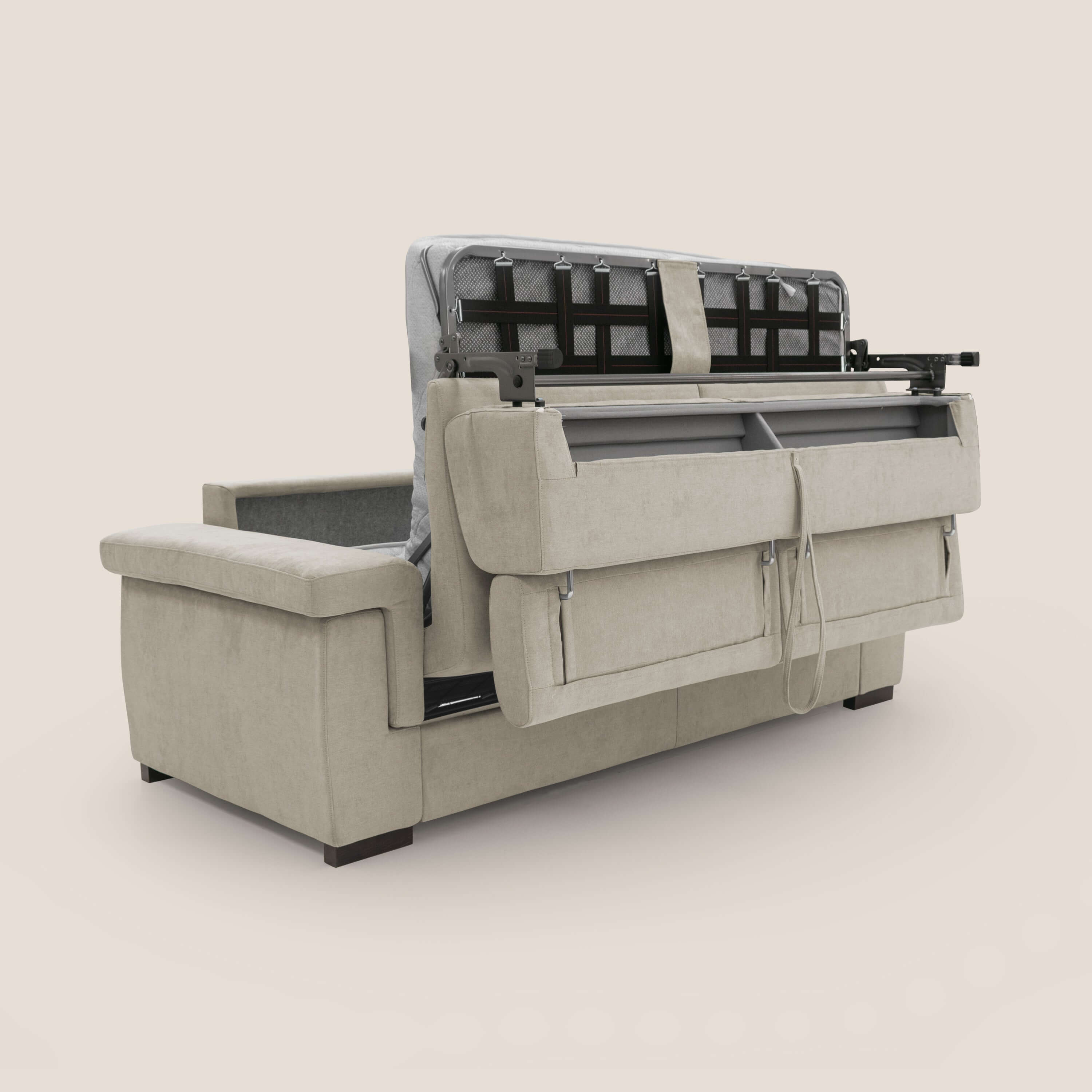 Bjorn divano letto sfoderabile con materasso H18 cm e poggiatesta reclinabili in tessuto impermeabile T02 panna - divani.store