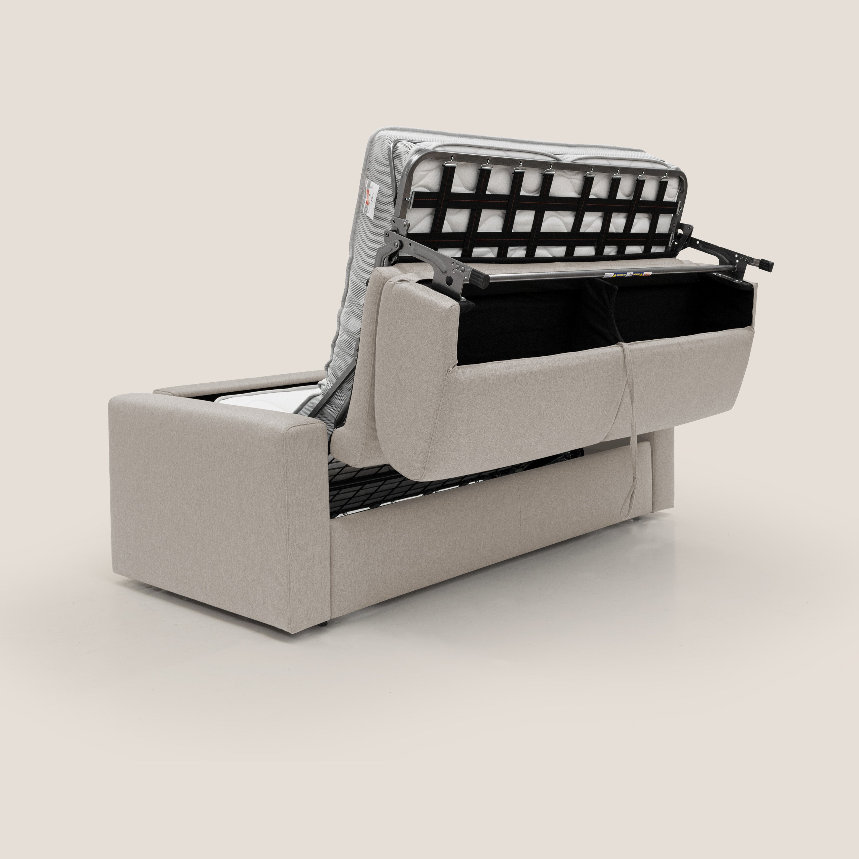 Kansas Divano letto matrimoniale alto 20 cm in tessuto impermeabile misto cotone T13 panna - divani.store