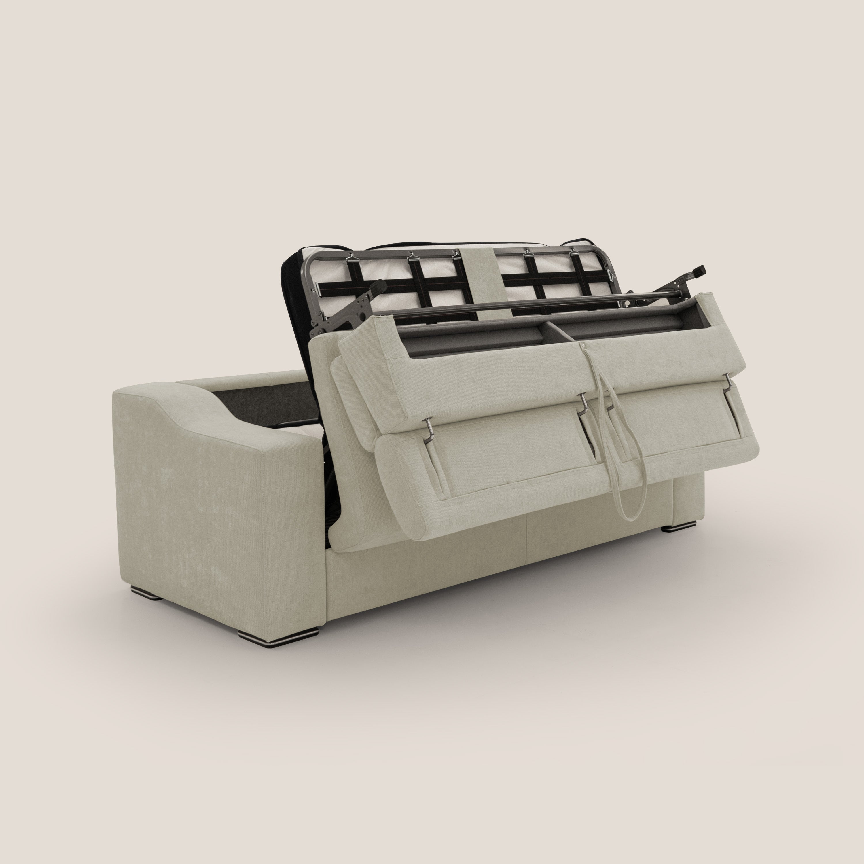 Bomber divano letto matrimoniale con poggiatesta in tessuto impermeabile T14 panna - divani.store