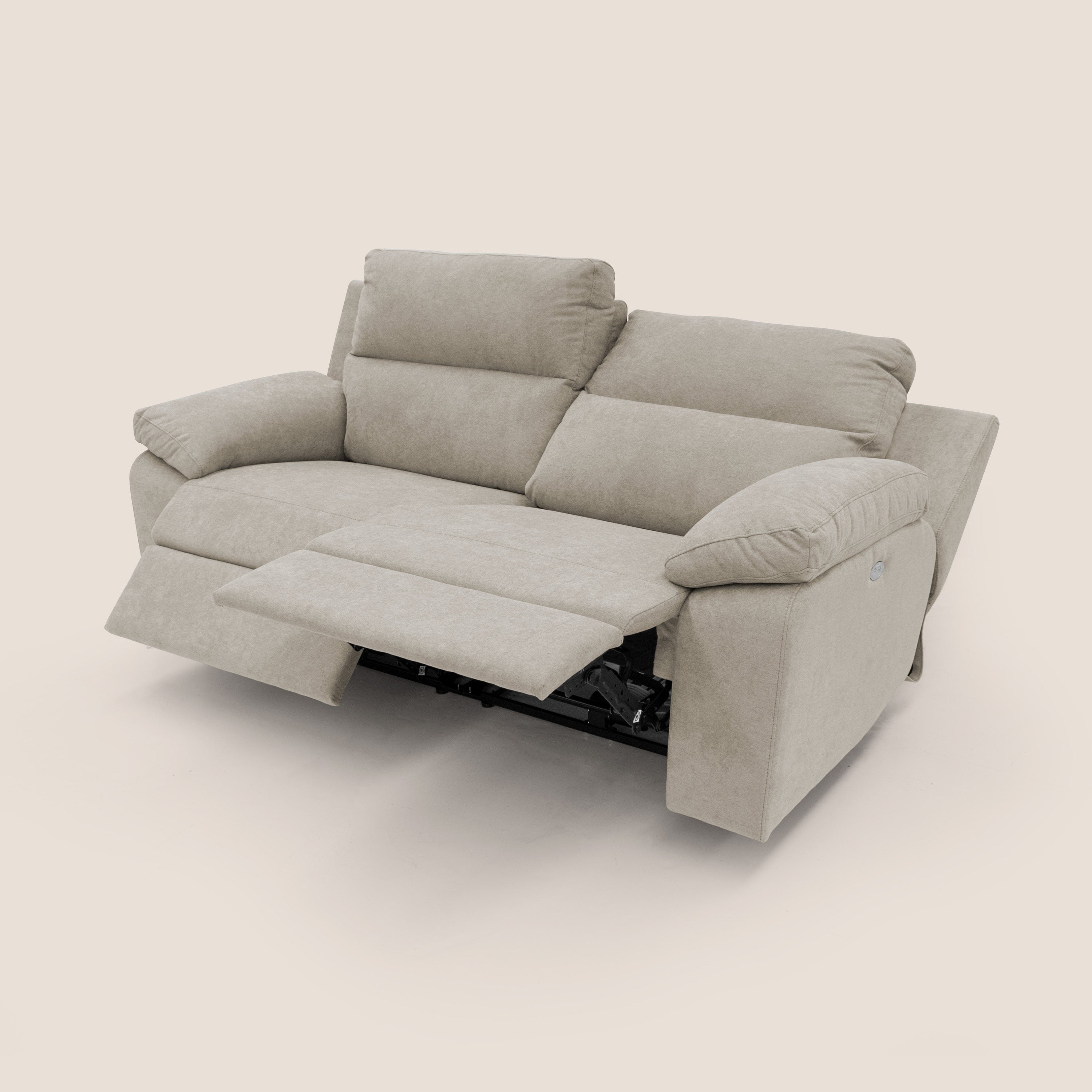Romeo Divano relax con recliner elettrico in morbido tessuto impermeabile T02 panna - divani.store