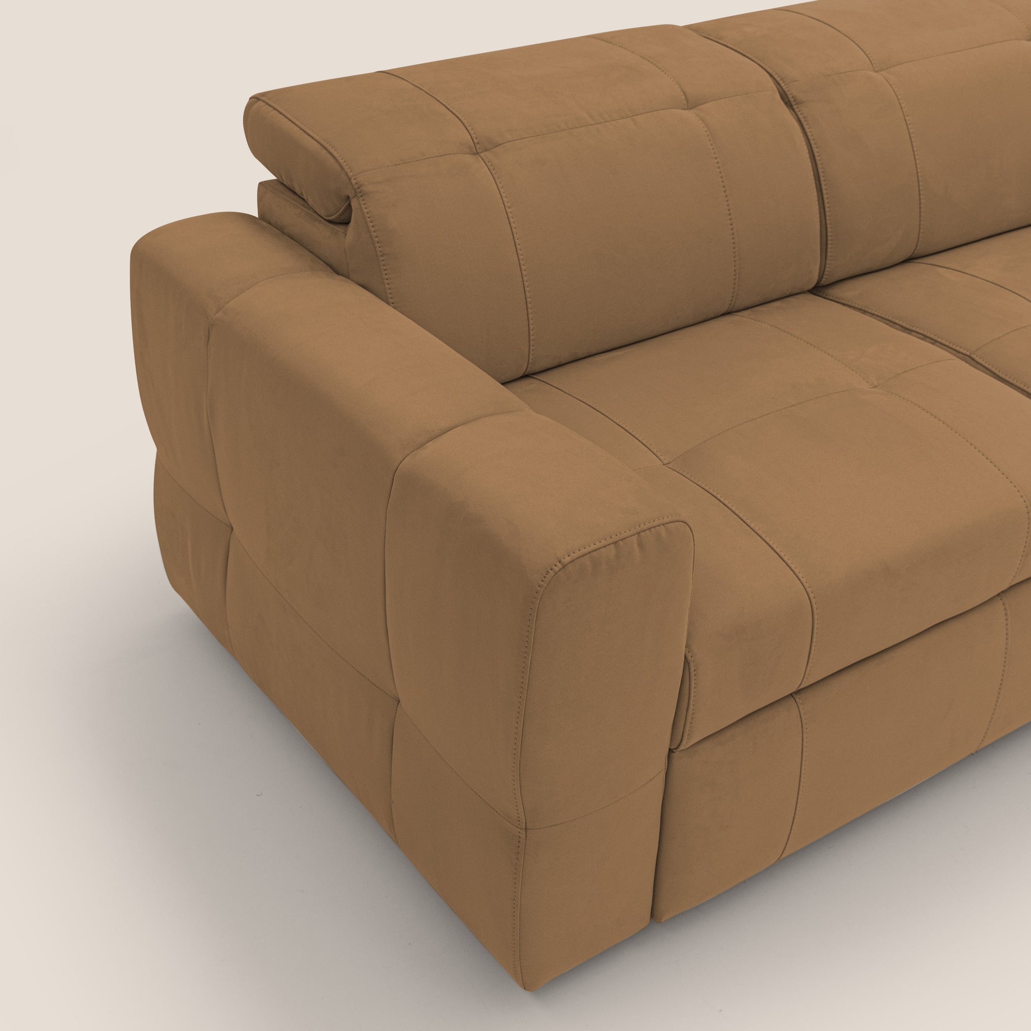 Kronos Ecksofa mit ausziehbarer Ottomane und mobilem Hocker mit Staufach aus wasserfester Mikrofaser T11