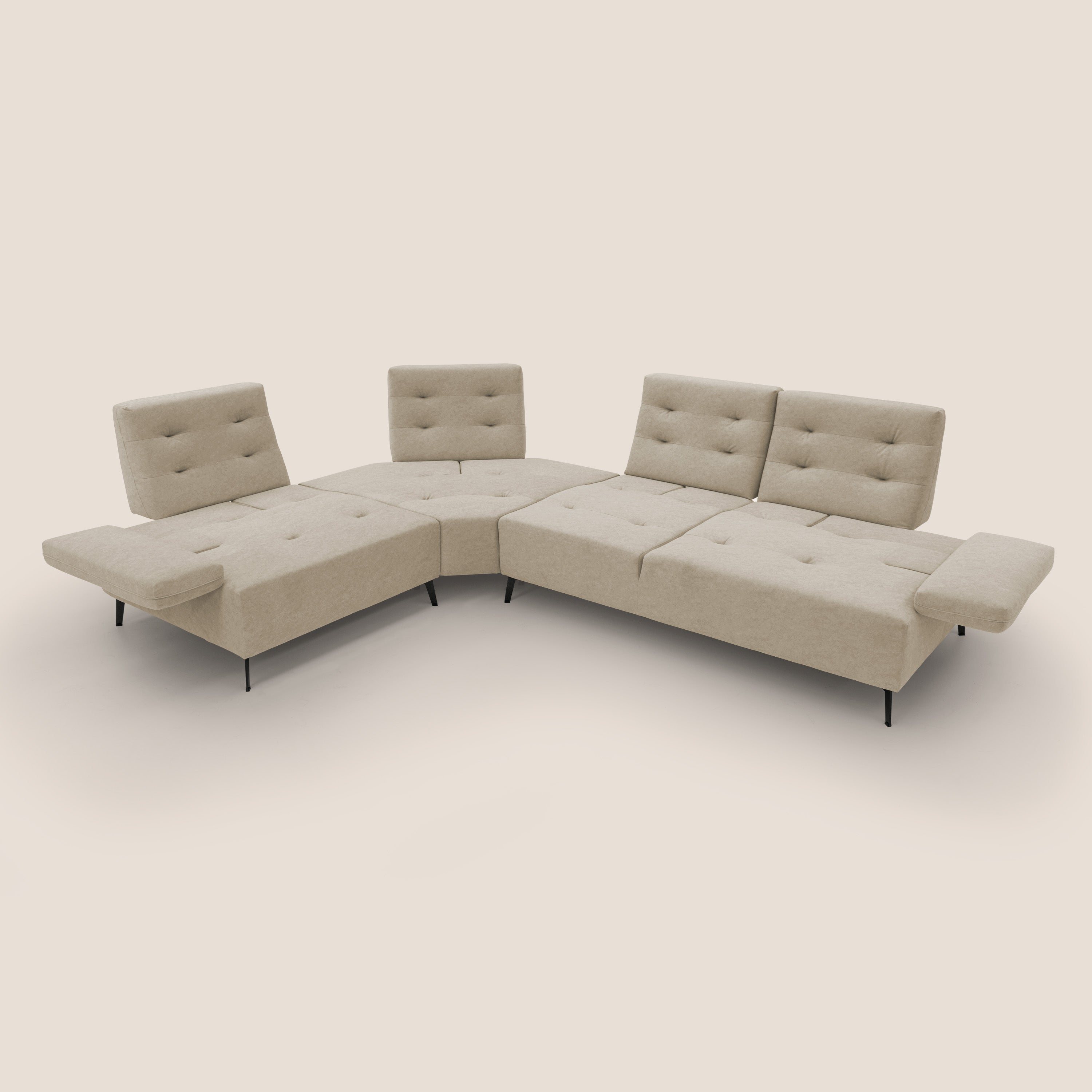 Lugano Divano angolare con schienali traslanti in microfibra effetto velluto T09 - divani.store