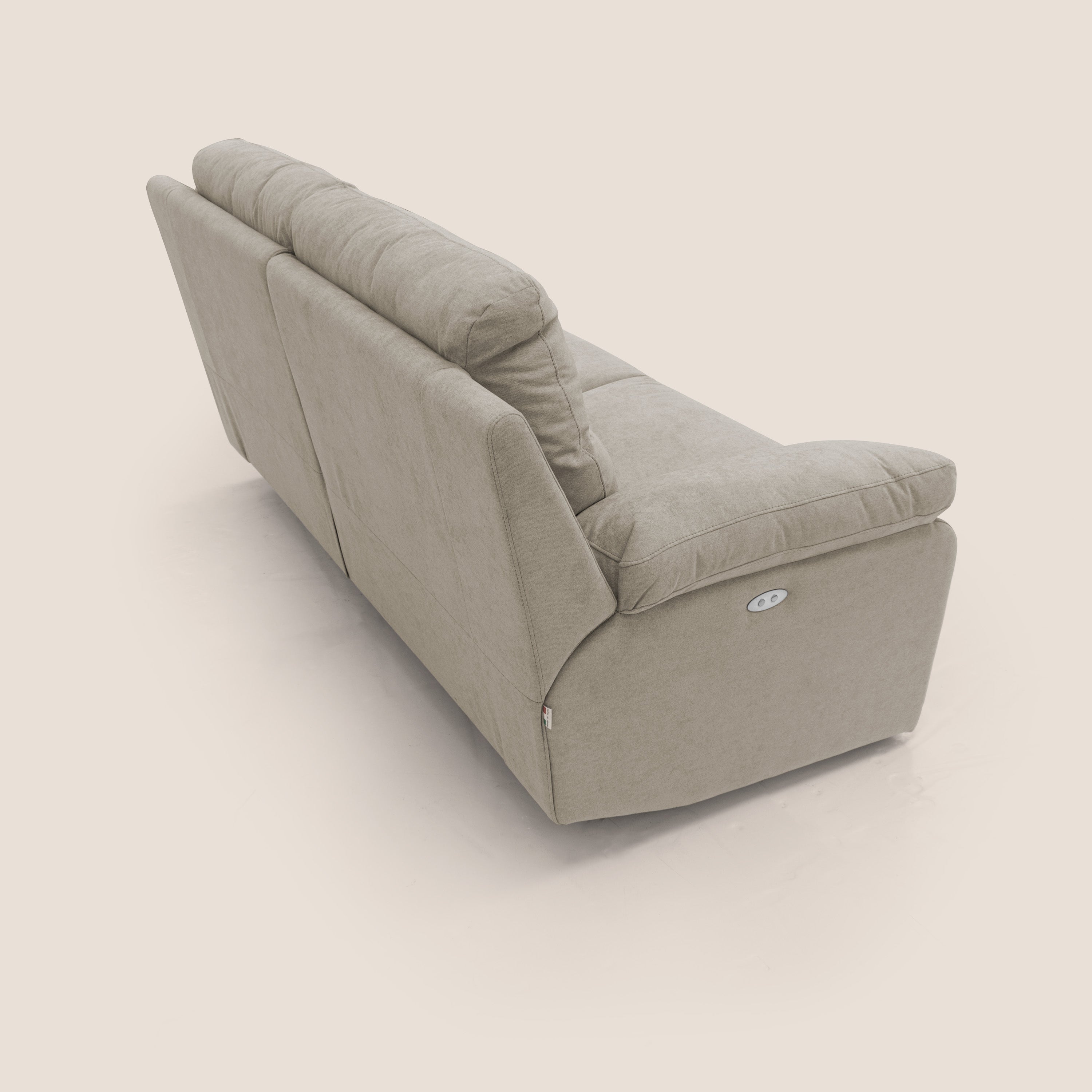 Romeo Divano relax con recliner elettrico in morbido tessuto impermeabile T02 panna - divani.store