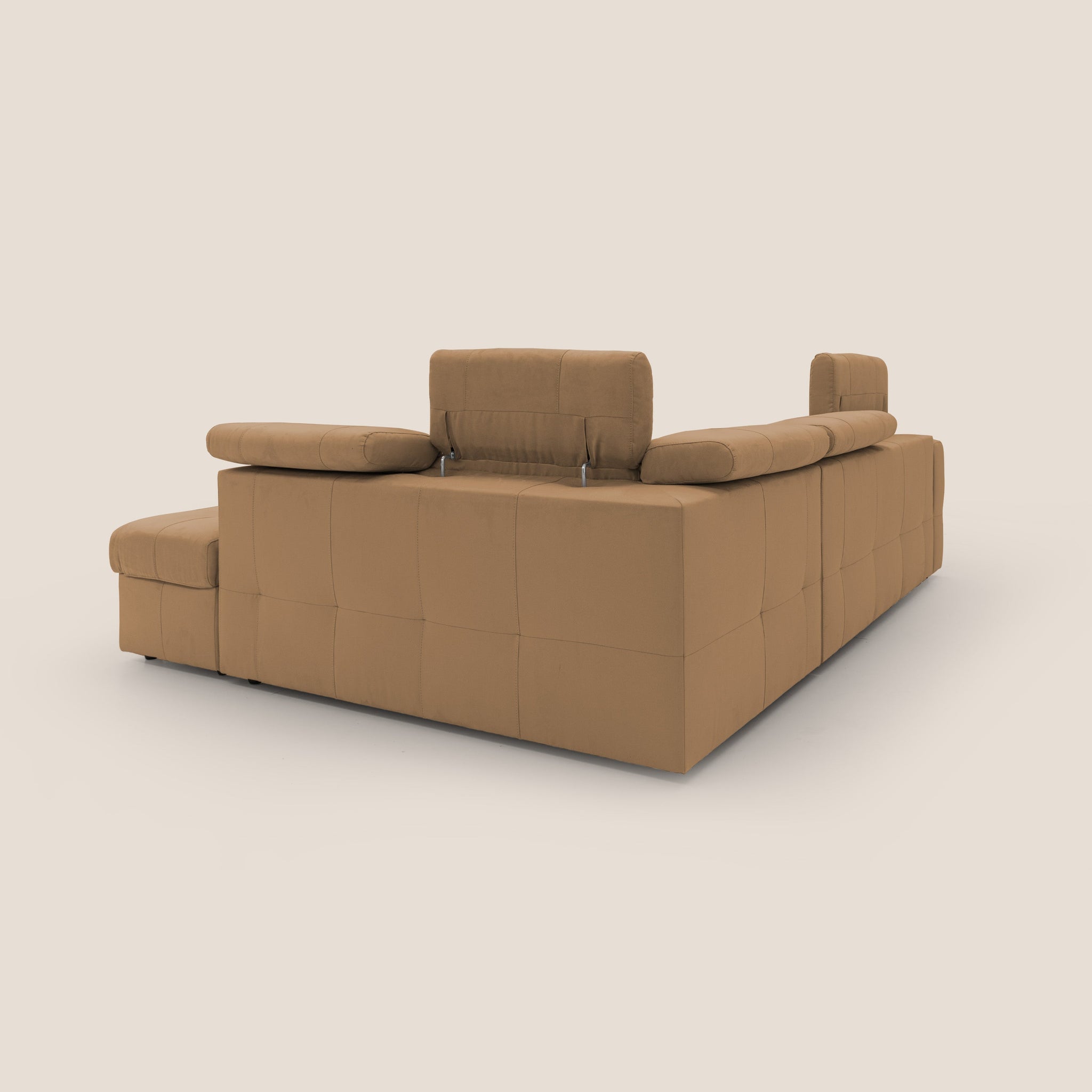 Kronos Ecksofa mit ausziehbarer Ottomane und mobilem Hocker mit Staufach aus wasserfester Mikrofaser T11