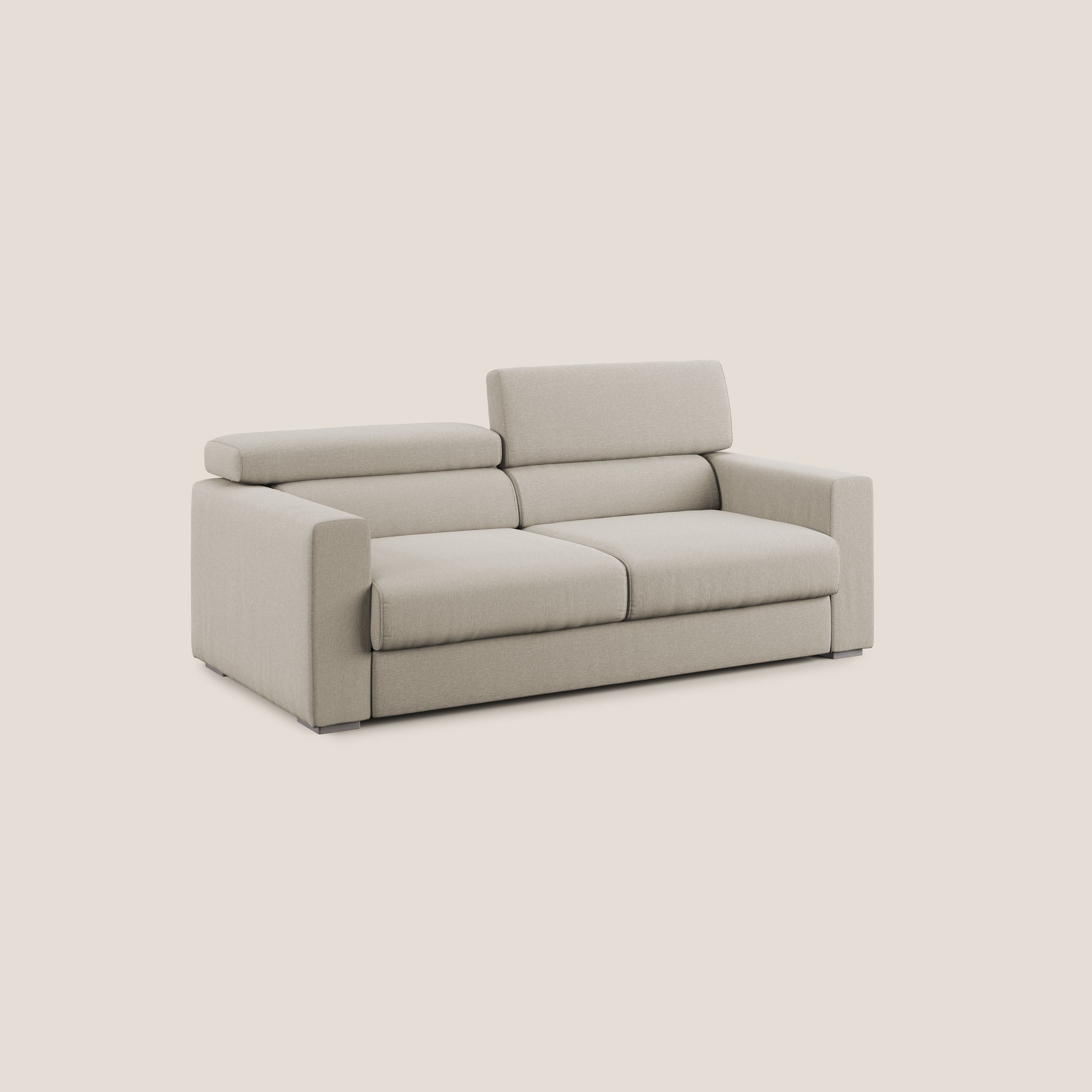 Dylan divano allungabile con pouf estraibile poggiapiedi in tessuto simil cotone impermeabile T13 panna - divani.store