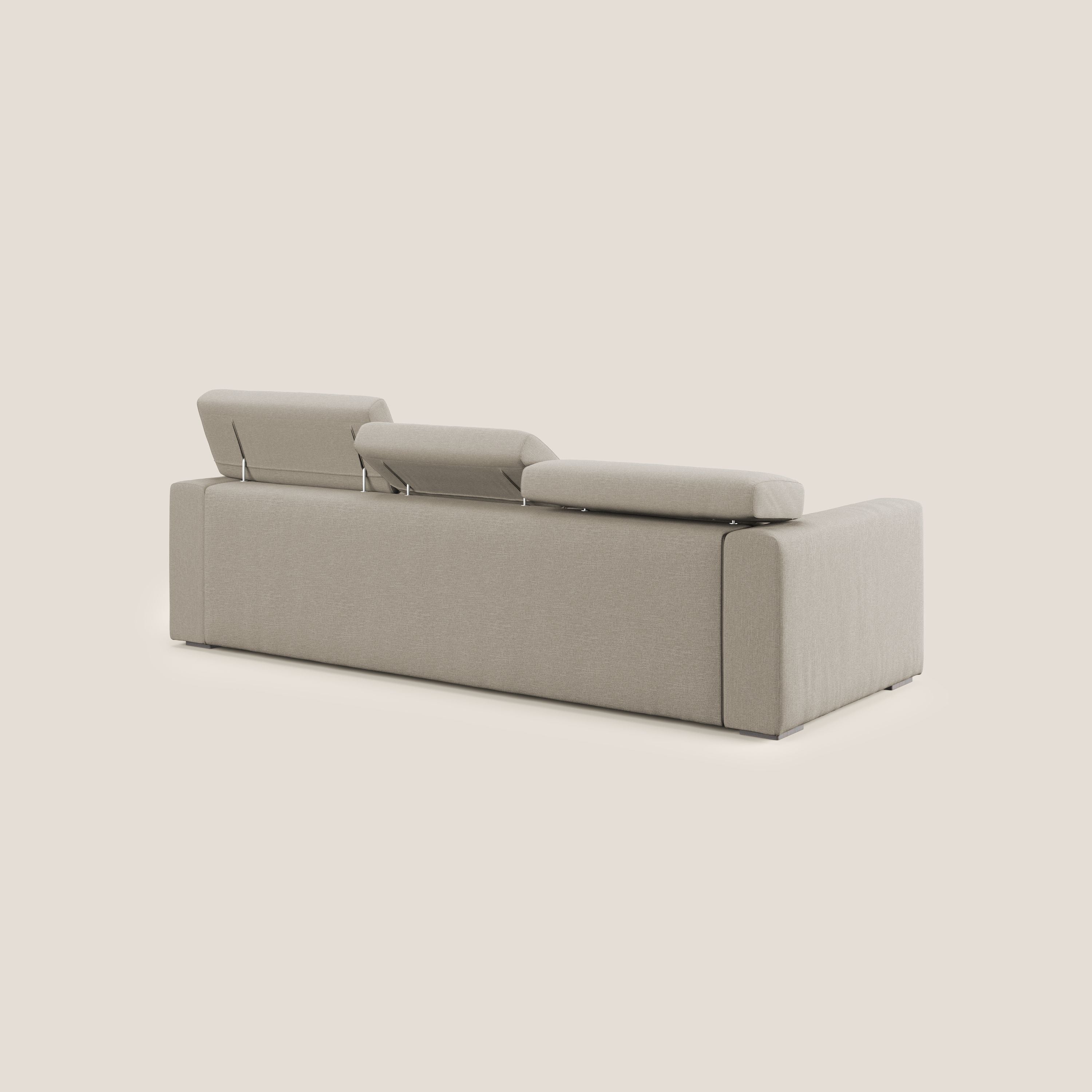 Dylan divano a 3 sedute con pouf estraibile poggiapiedi in tessuto simil cotone impermeabile T13 panna - divani.store