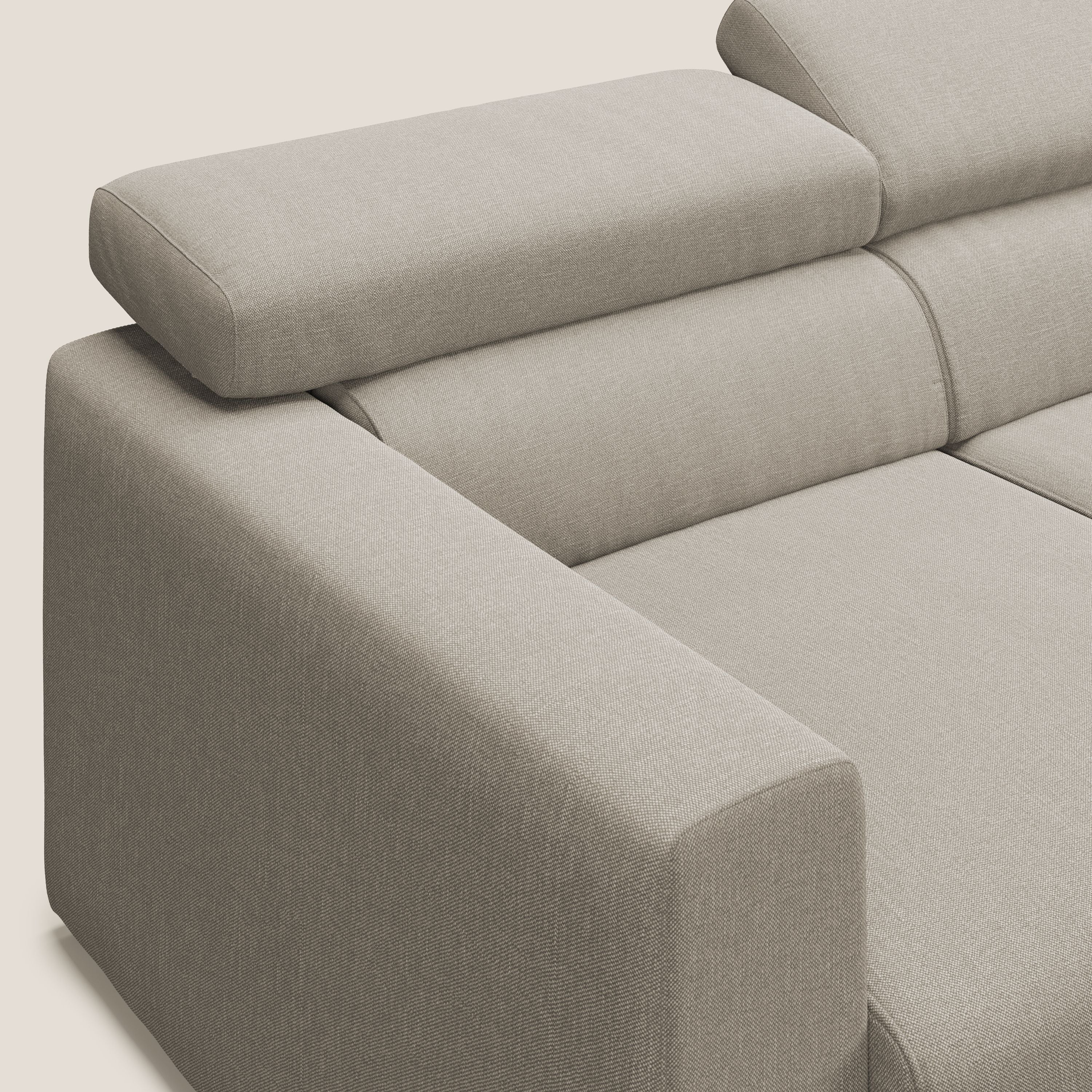 Dylan divano a 3 sedute con pouf estraibile poggiapiedi in tessuto simil cotone impermeabile T13 panna - divani.store